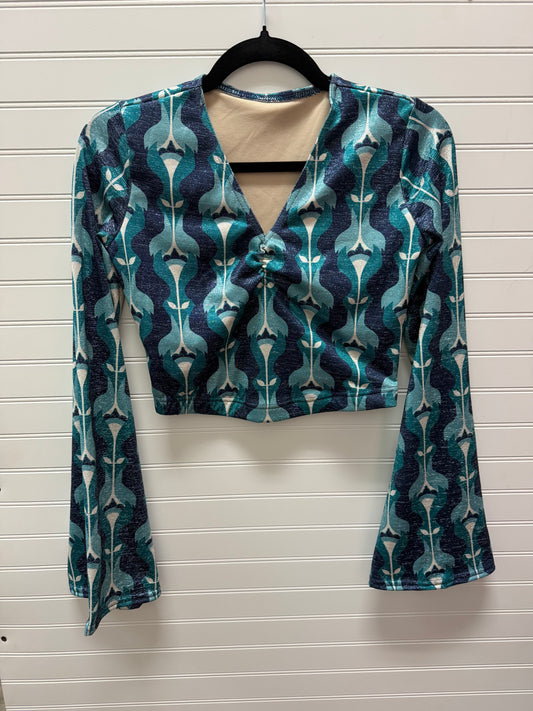 Adult Medium Teal and Navy Patterned Dance Crop Top