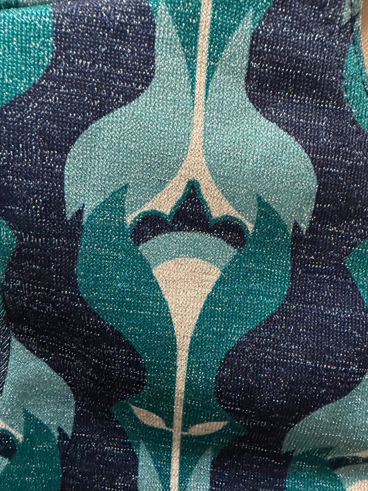 Adult Medium Teal and Navy Patterned Dance Crop Top