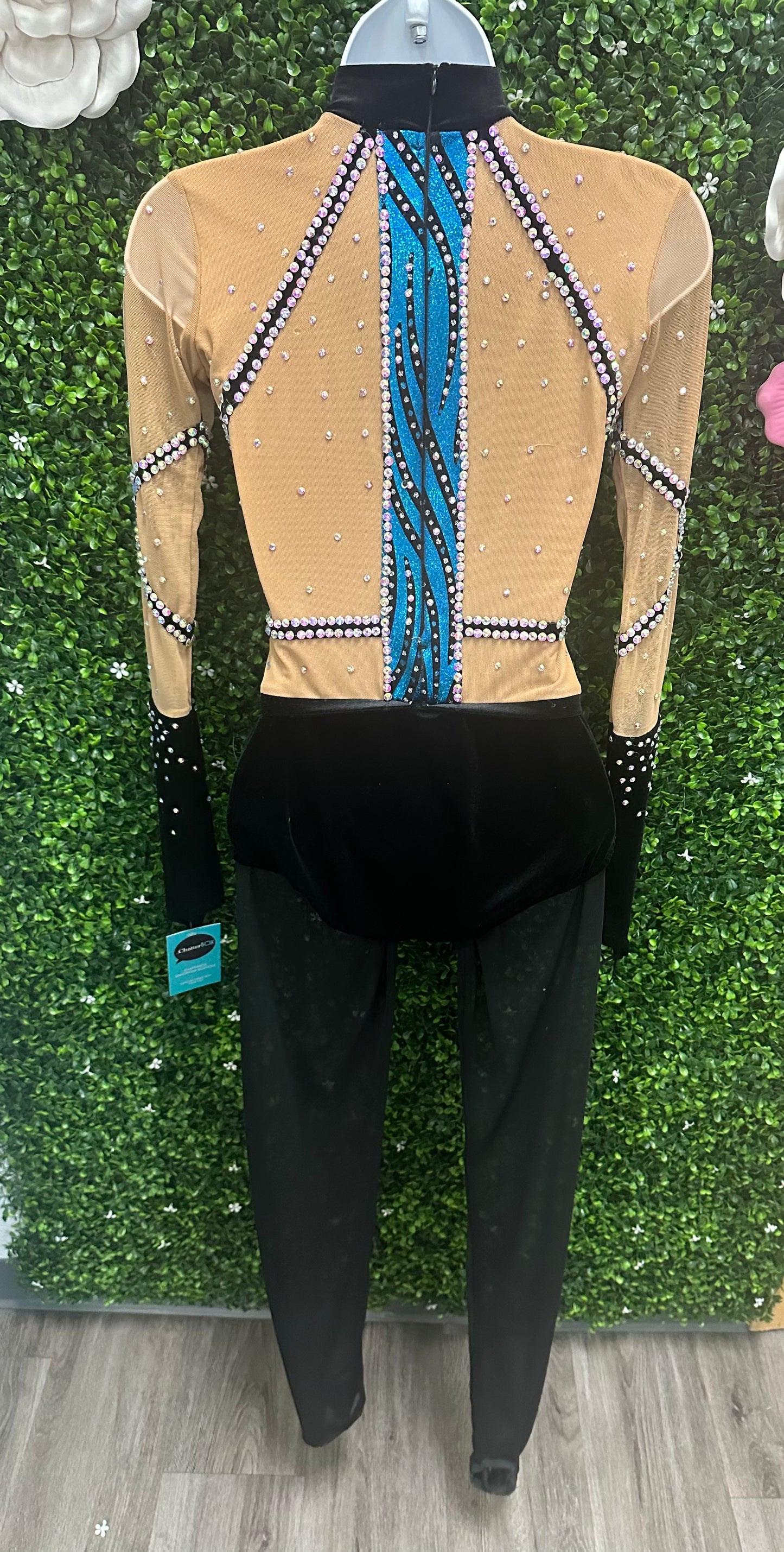 Adult Small Blue Black Mesh Unitard