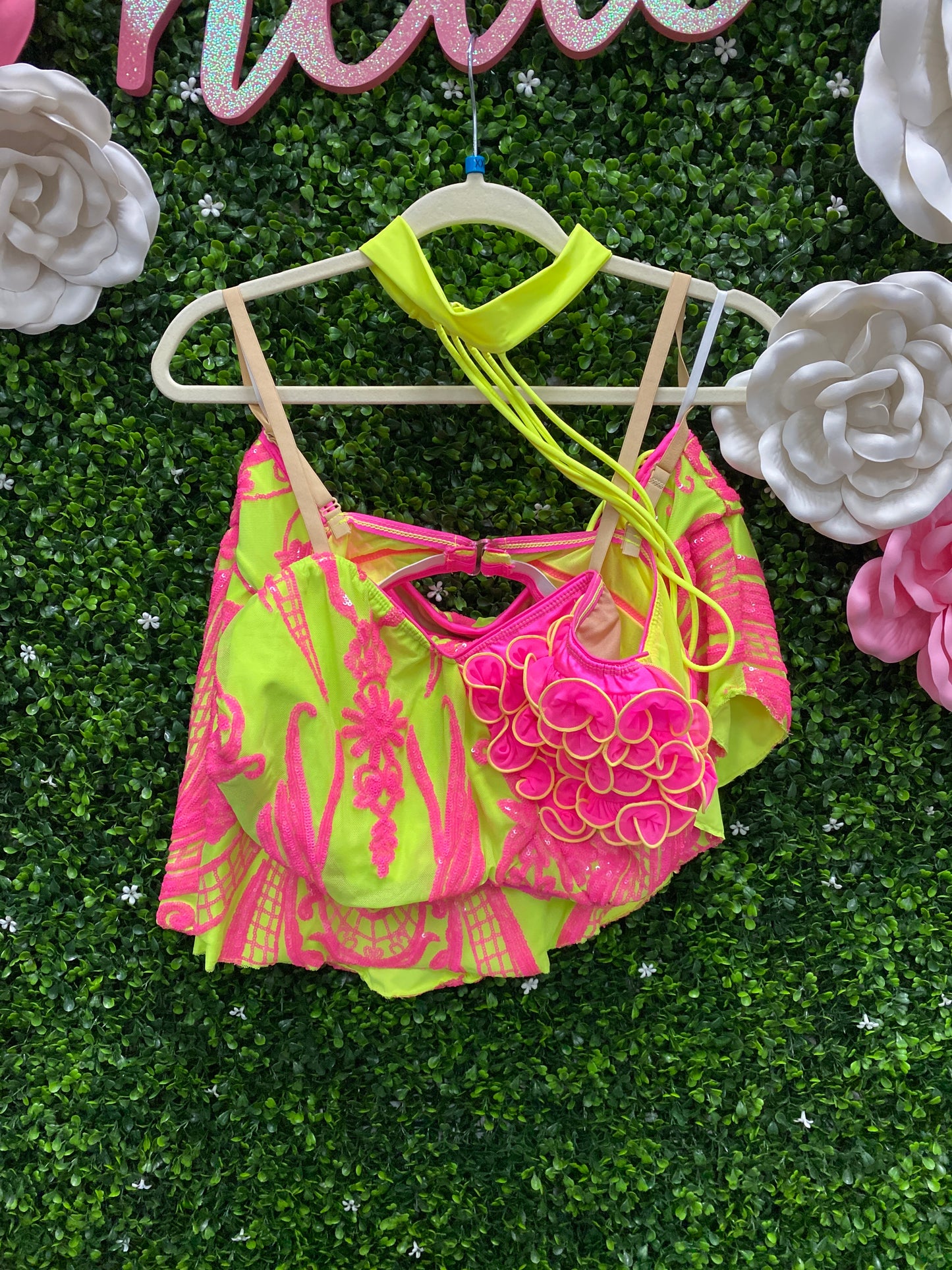 Adult XX-Large Hot Pink and Neon Two Piece Costume