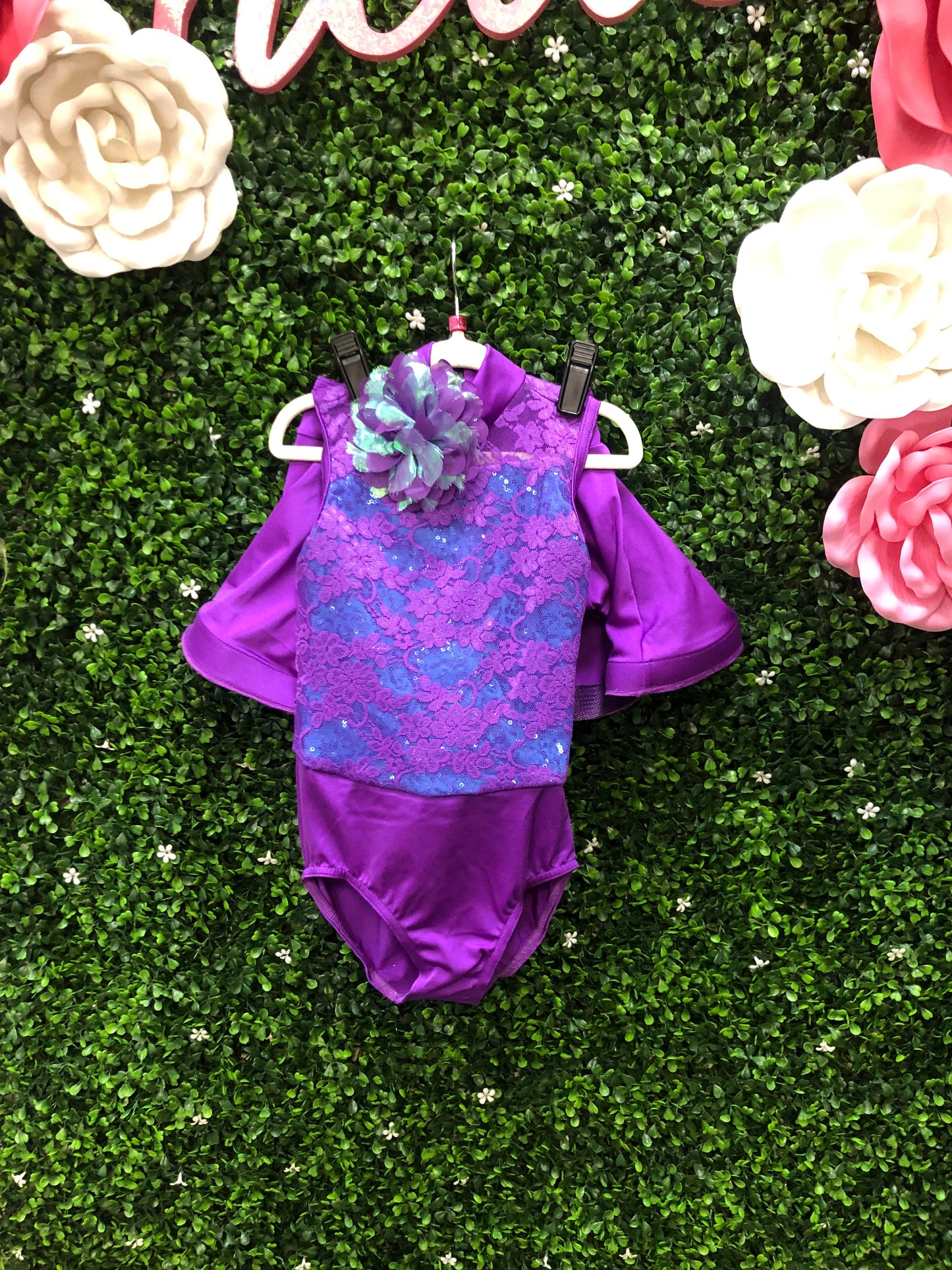 Child X-Small Purple Lace Leo with Skirt Costume