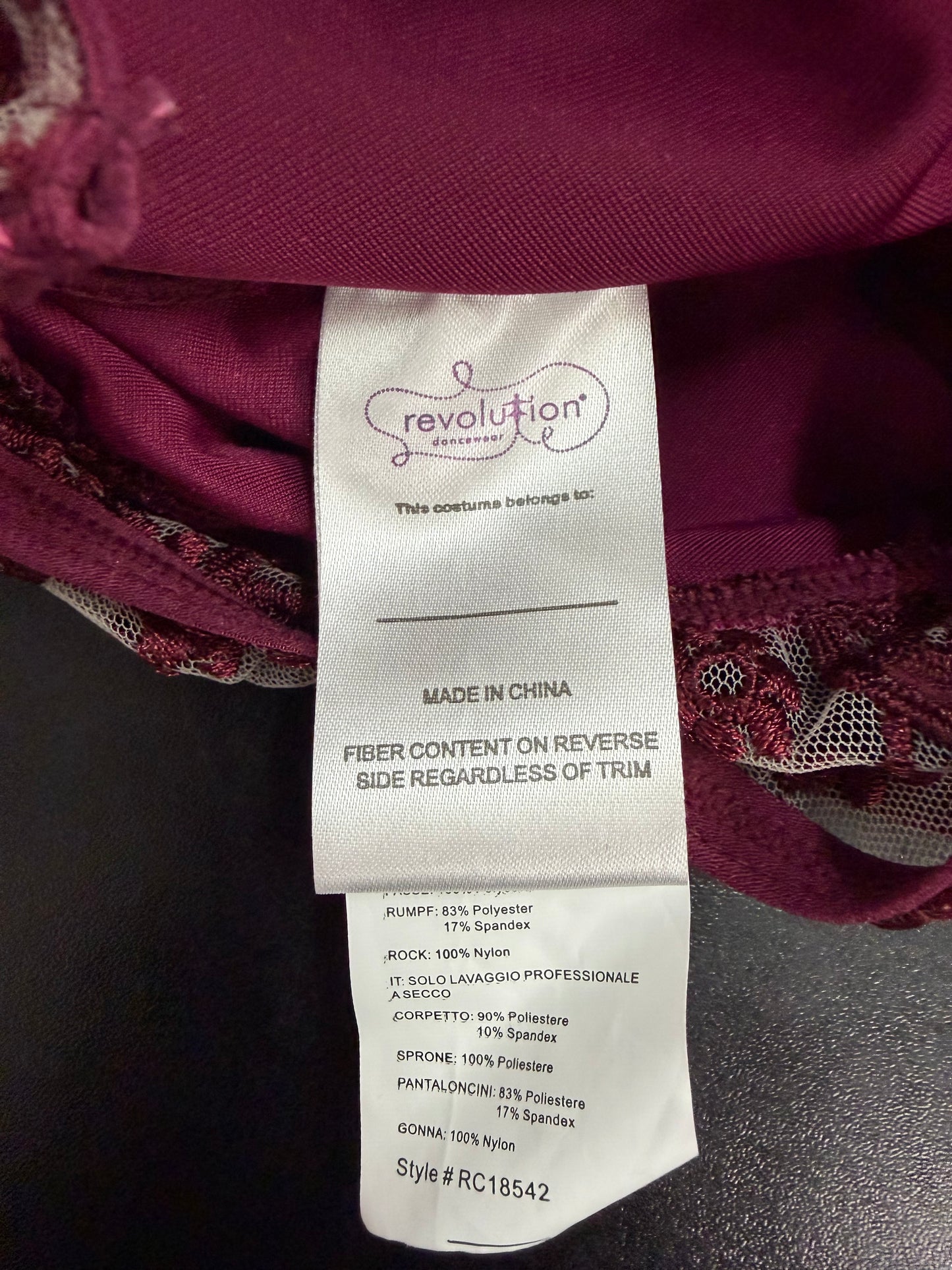 Child Small Maroon Ballet Costume