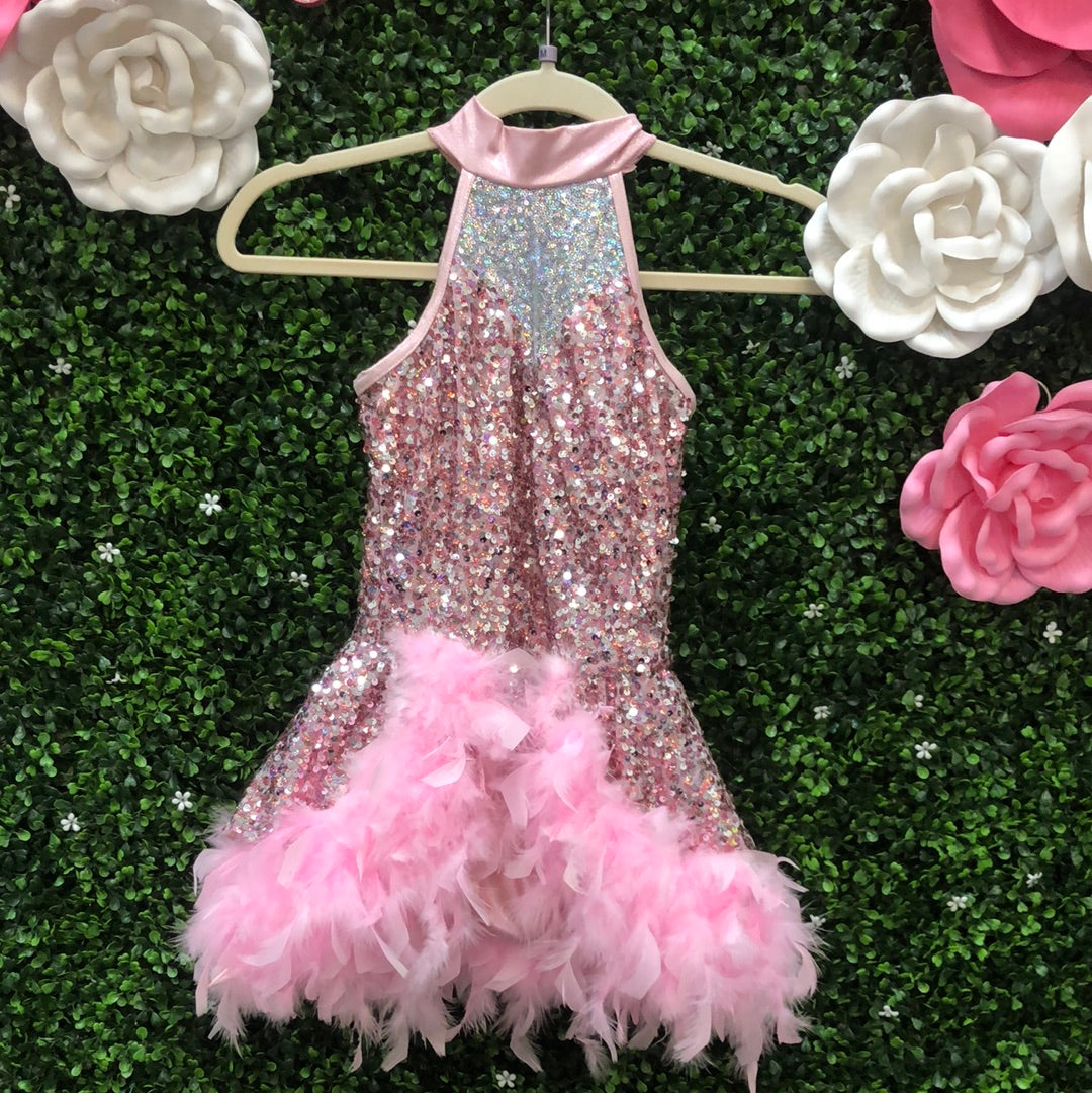 Child Medium Pink Sequin Feathered Costume