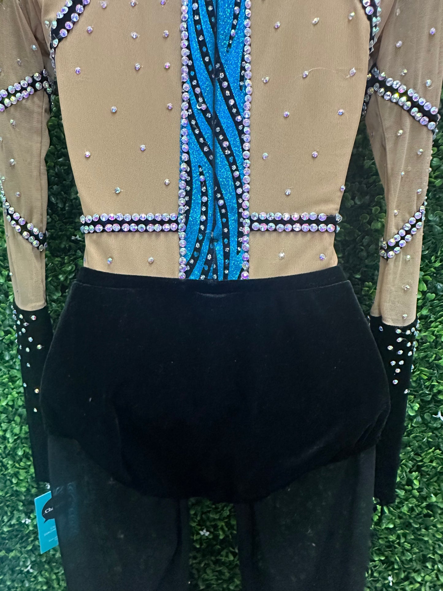 Adult Small Blue Black Mesh Unitard