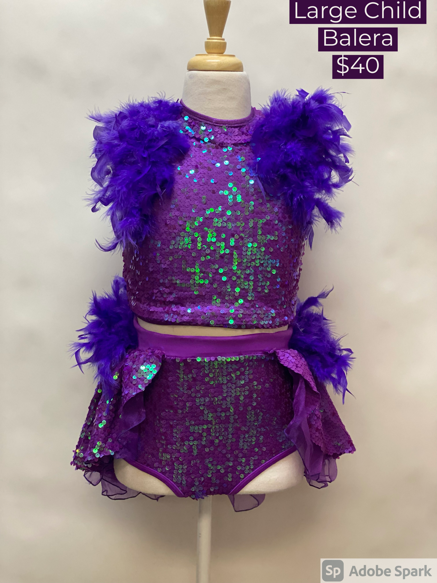 Child Large Purple Sequin Feather Two Piece Costume