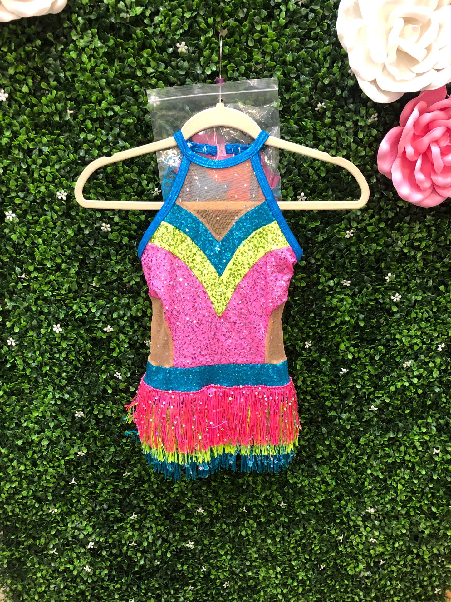 Child Intermediate Pink Blue Sequin Fringe Costume