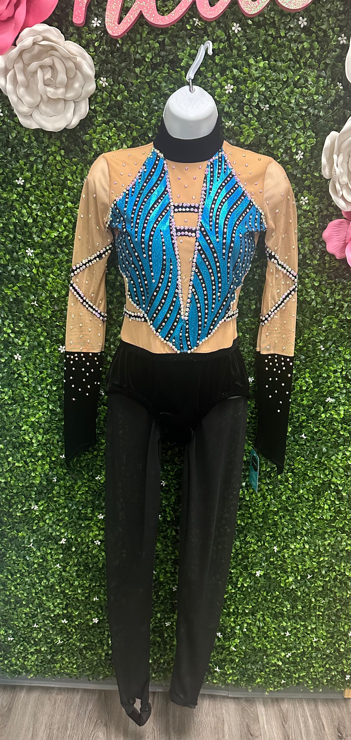 Adult Small Blue Black Mesh Unitard