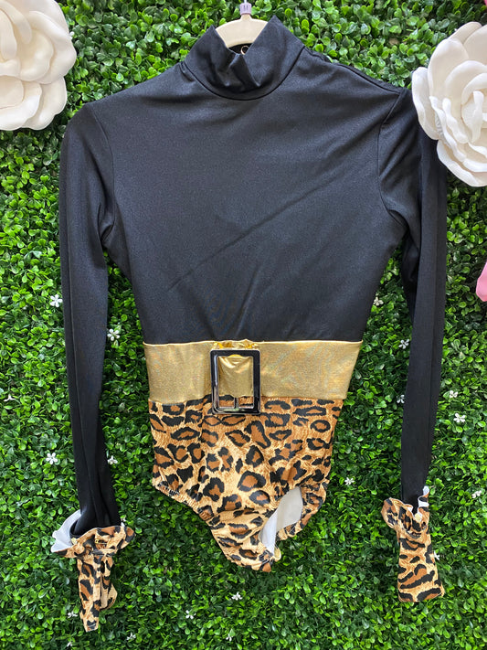 Adult Medium Black Leotard with Leopard Brief Costume