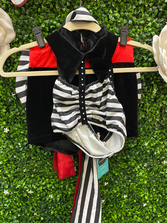 Child X-Large White Black Stripped Costume with Red Band