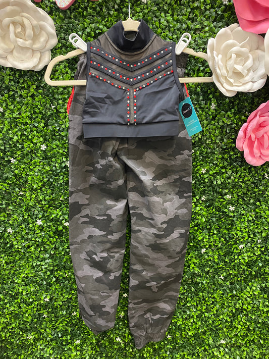 Child Intermediate Black Stoned Crop and Camo Pants Costume