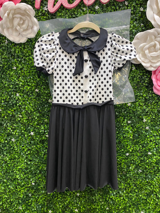 Child Medium White and Black Polkadot Dress