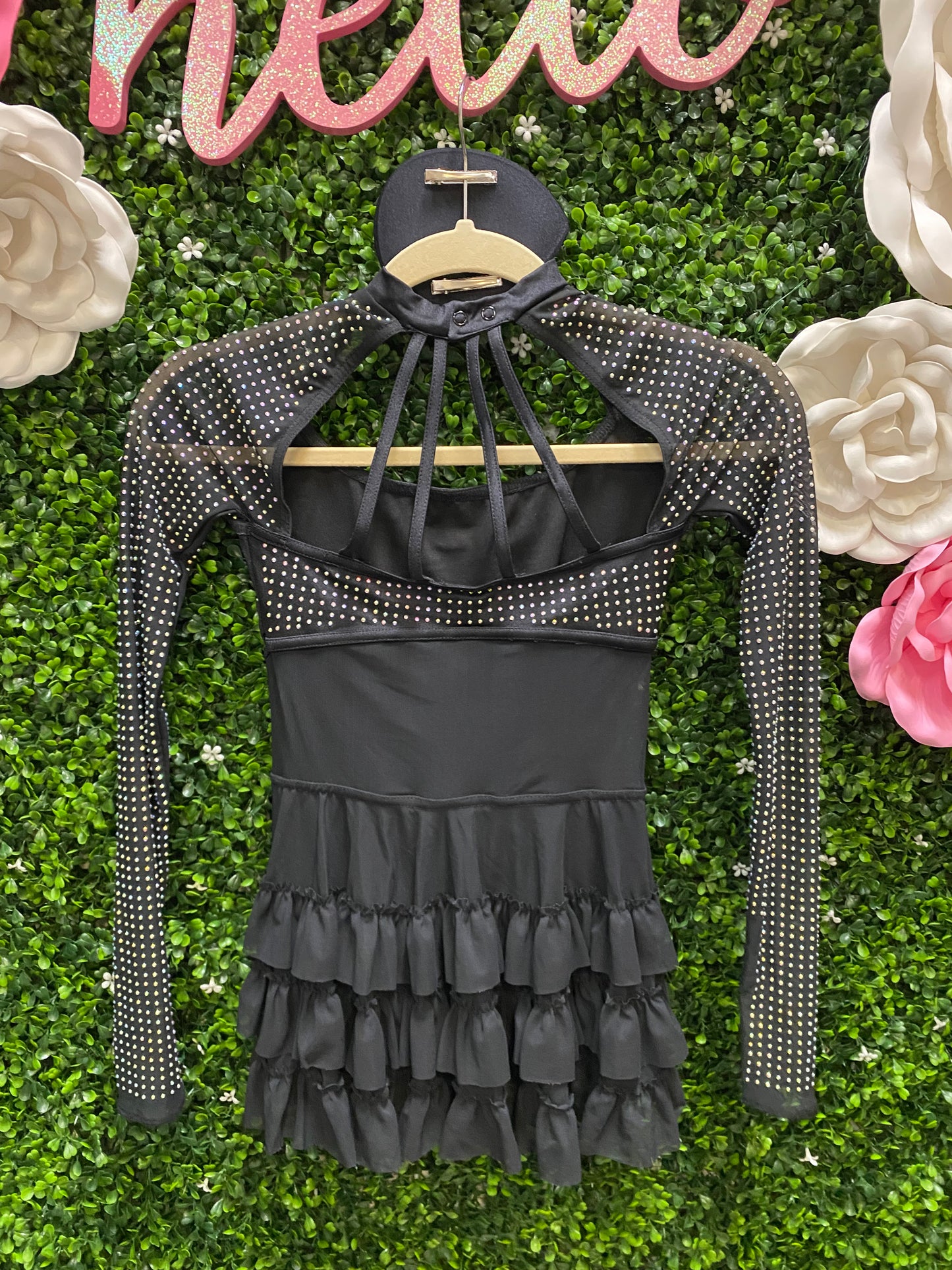Child Medium Black Stone Leotard with Skirt Costume