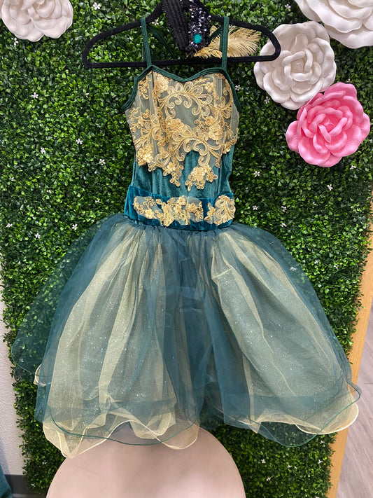 Adult Small Green and Gold Ballet Costume