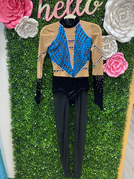 Adult Small Blue Black Mesh Unitard