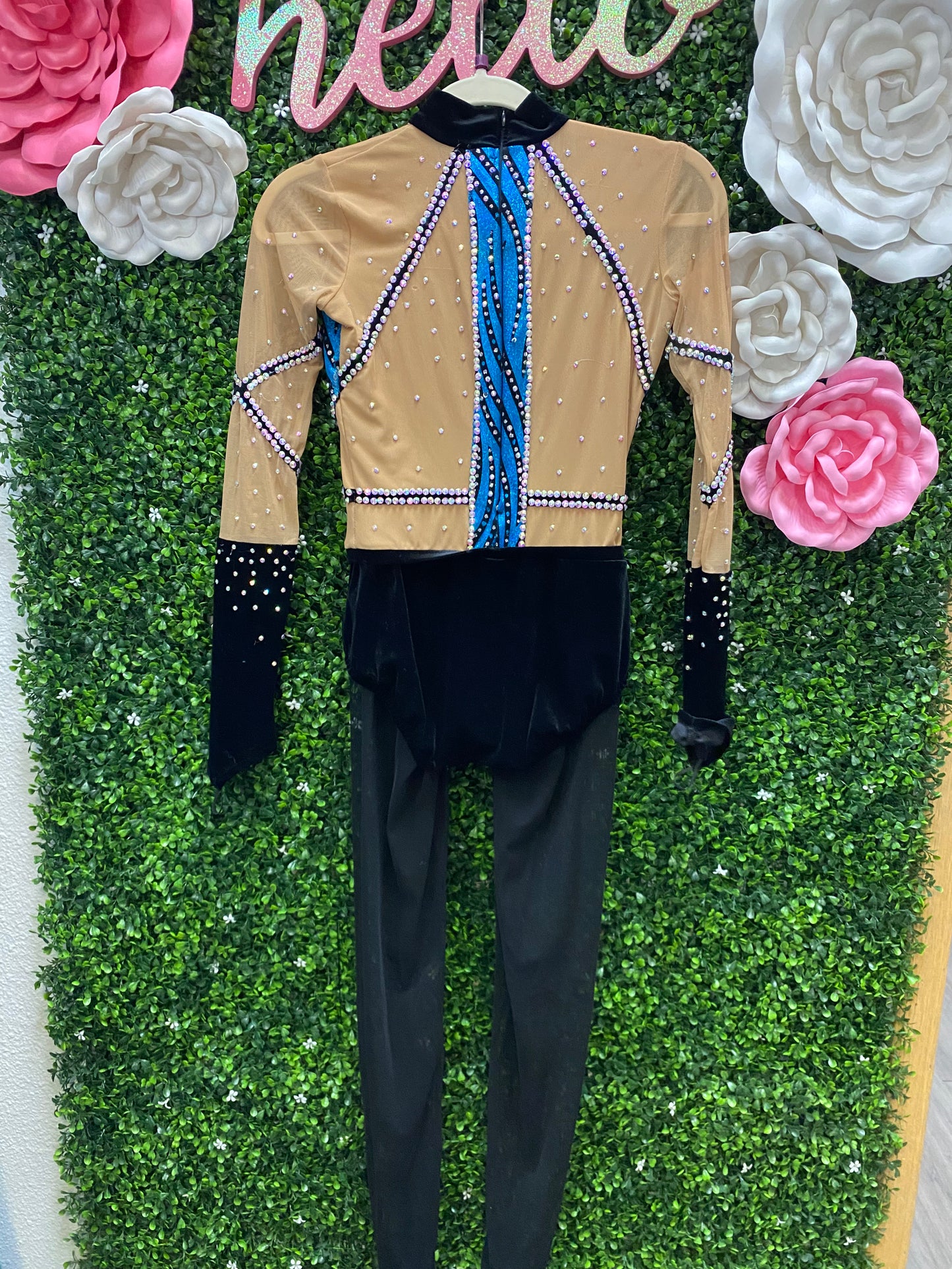 Adult Small Blue Black Mesh Unitard