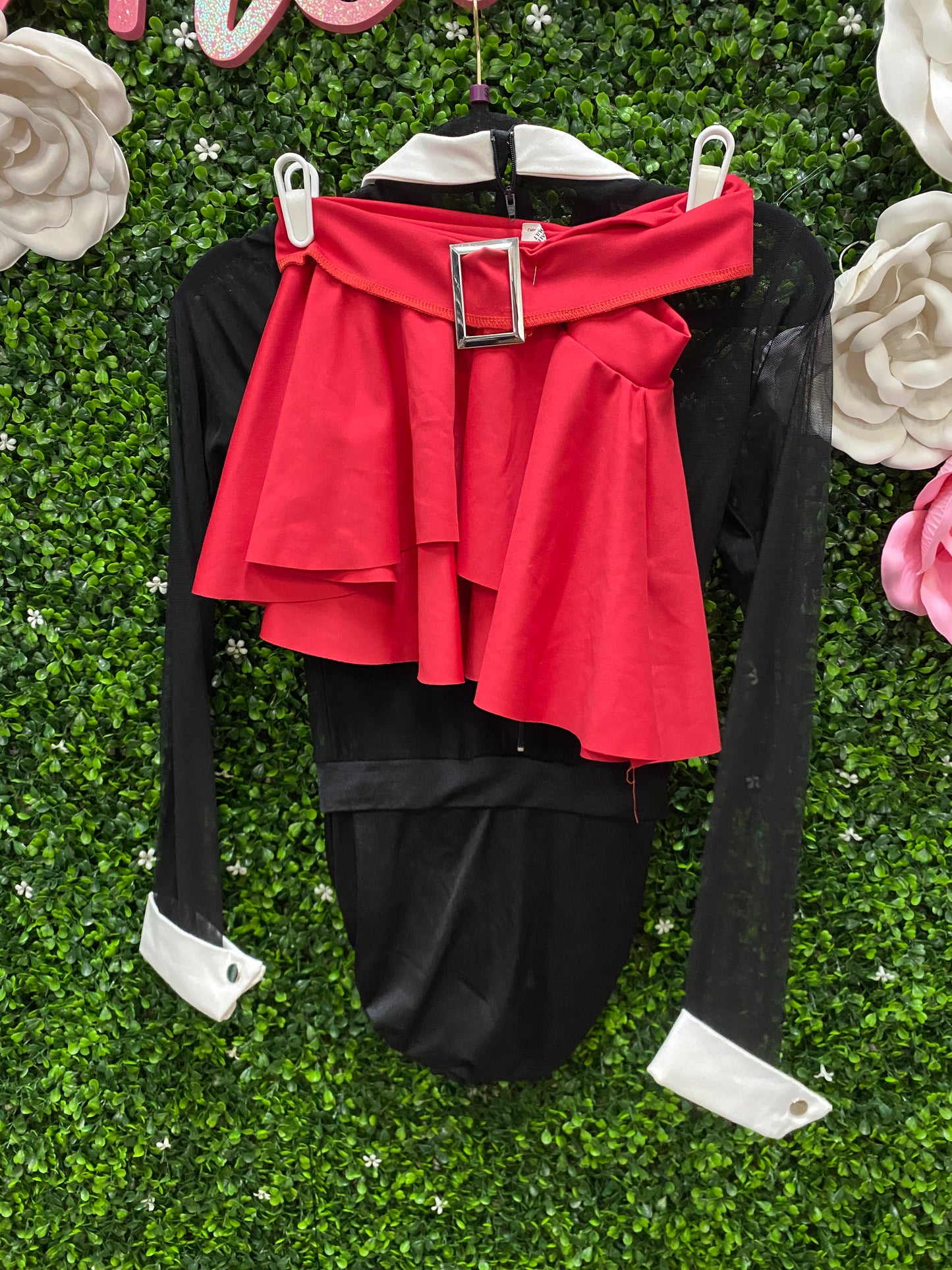 Adult Small Black Leotard with Red Skirt