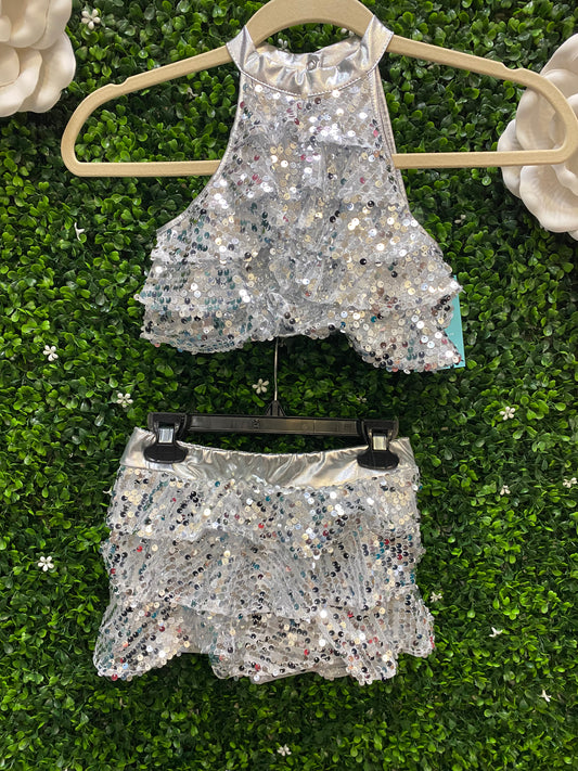 Child Medium Silver Sequin 2 Piece Costume