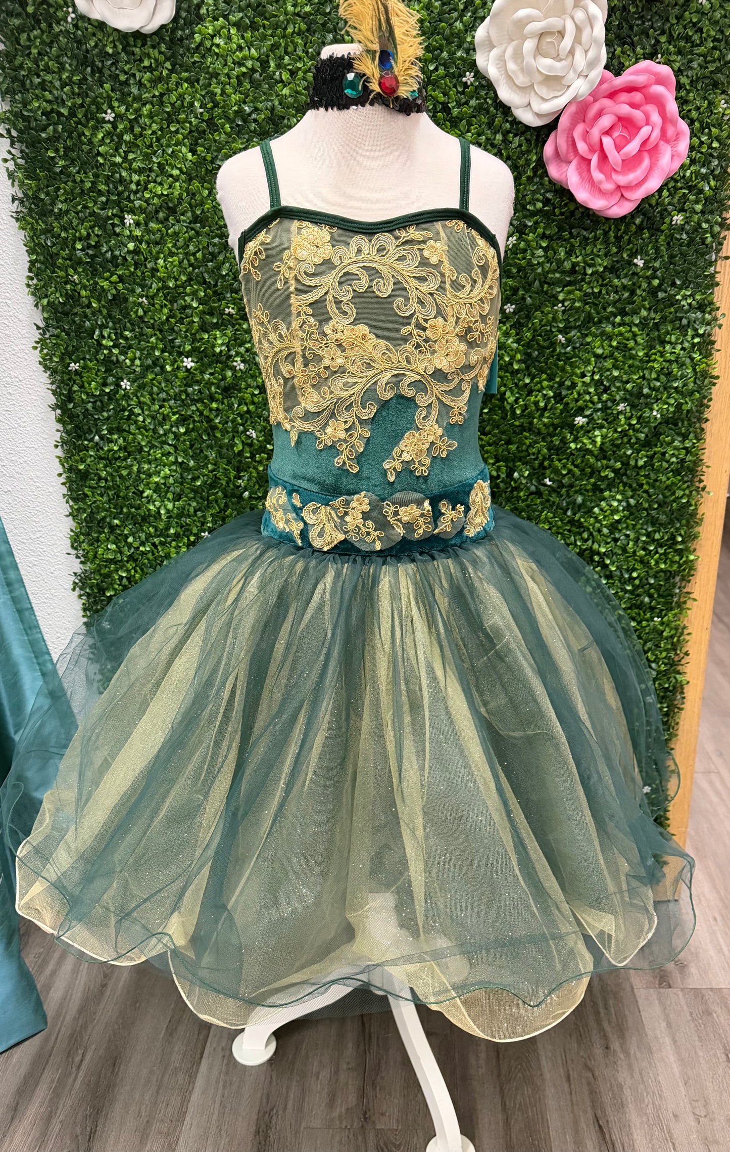 Adult Small Green and Gold Ballet Costume