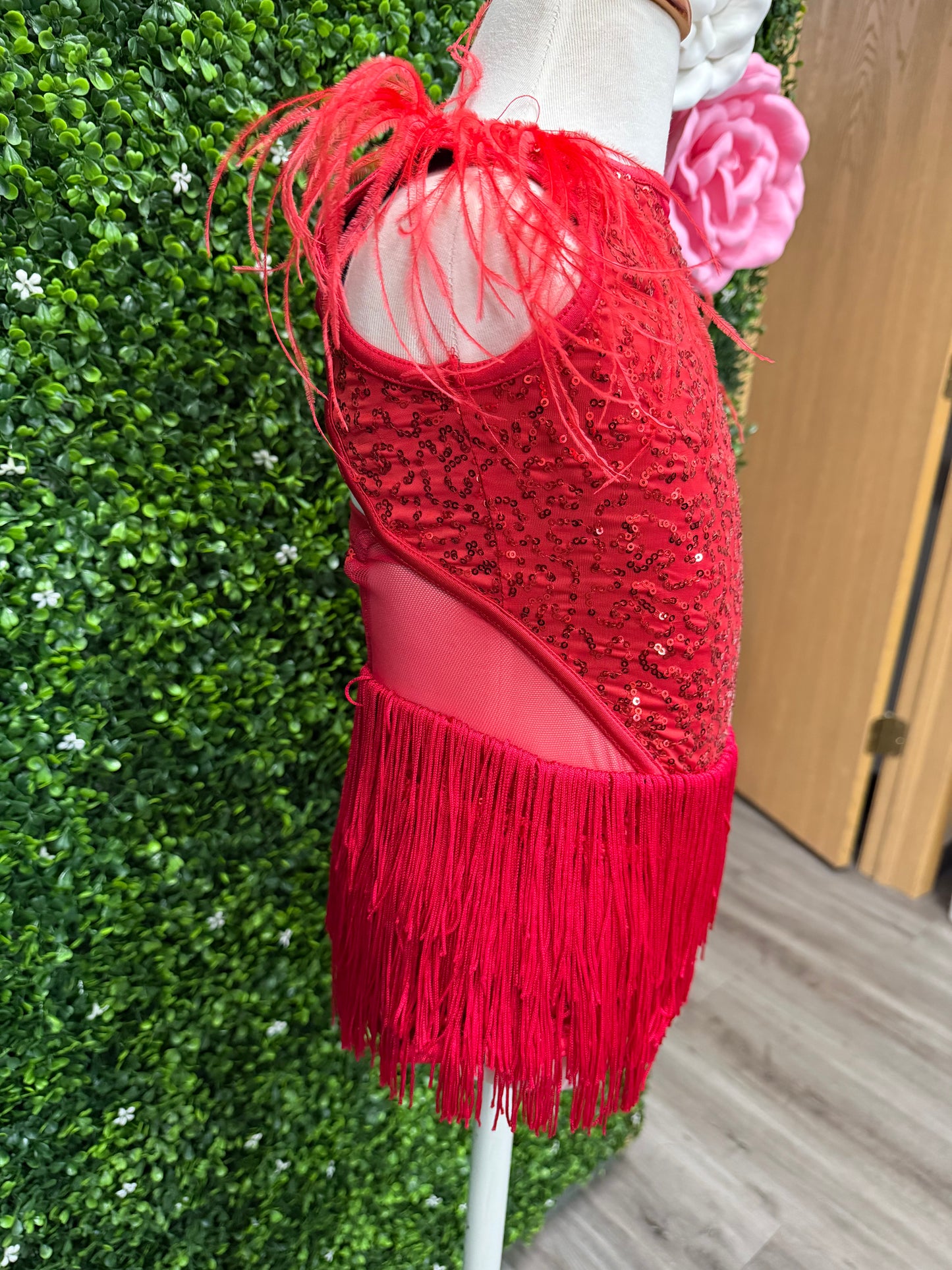 Child Small Red Fringe Feather Costume