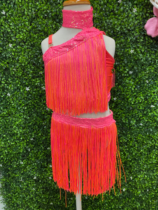 Child Medium Pink and Orange Fringe Costume