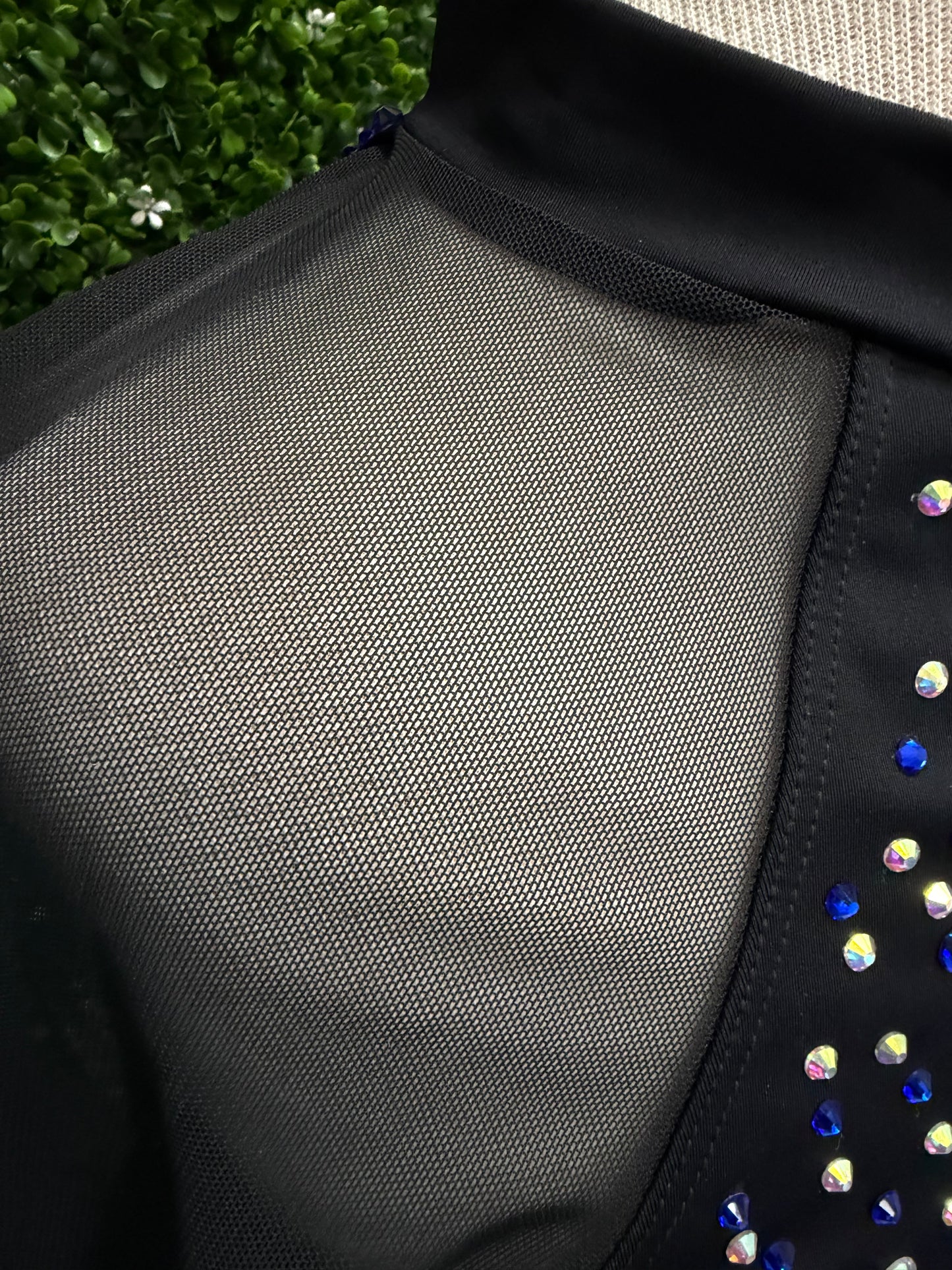 Adult Medium Black Leotard with Blue Stones
