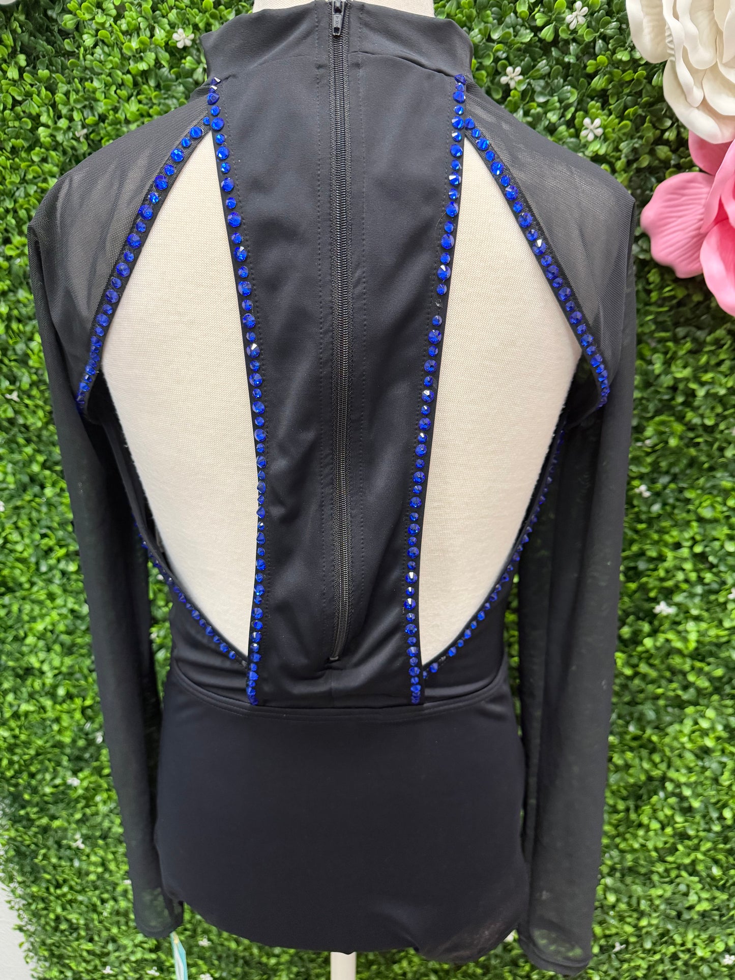 Adult Medium Black Leotard with Blue Stones