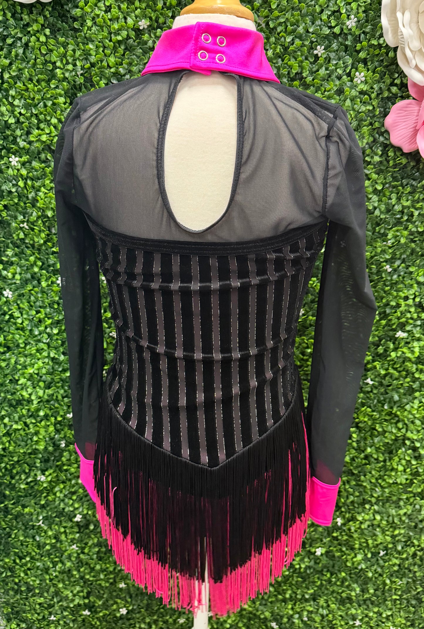 Adult Small Black and Pink Fringe Costume