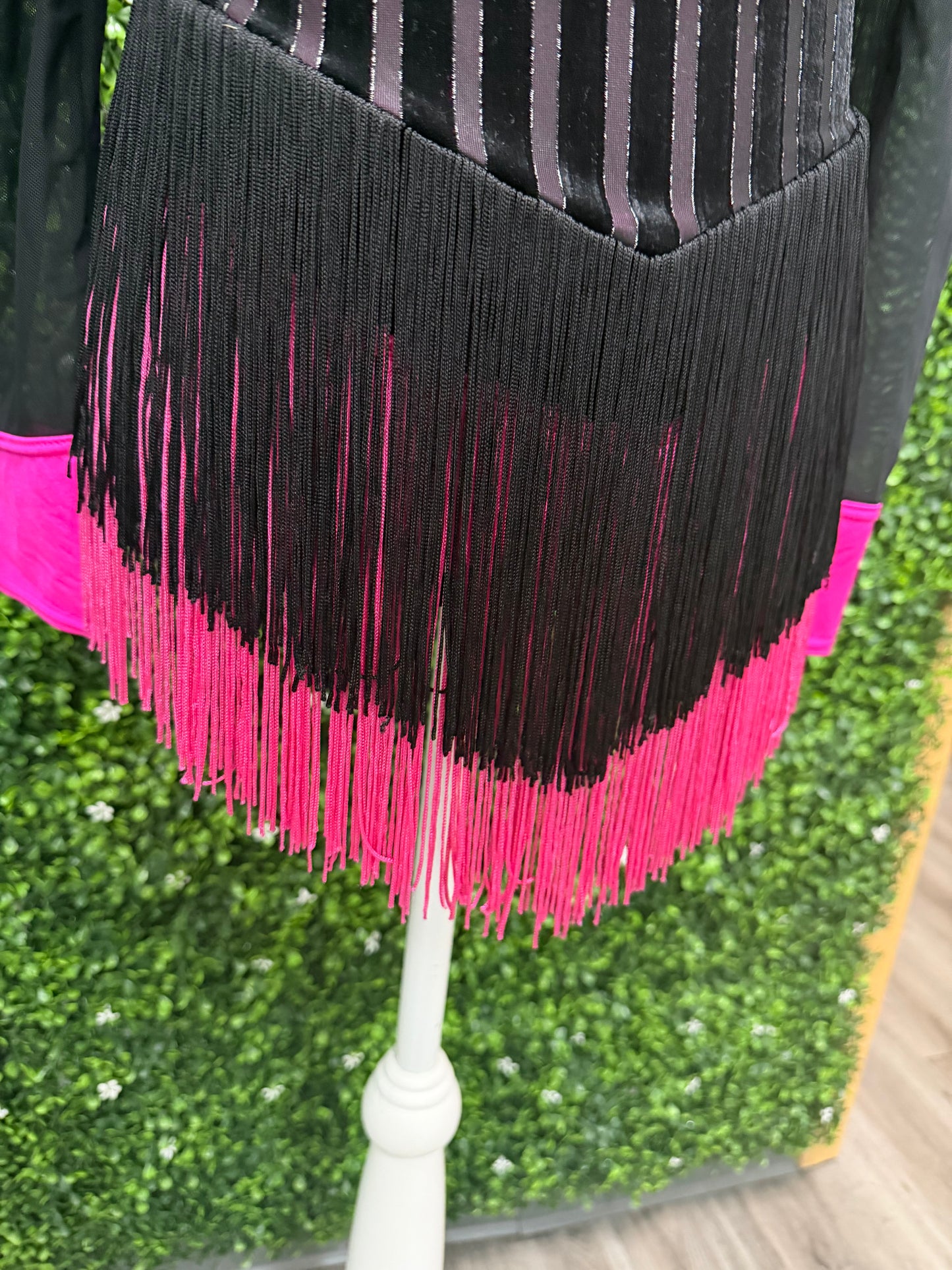 Adult Small Black and Pink Fringe Costume