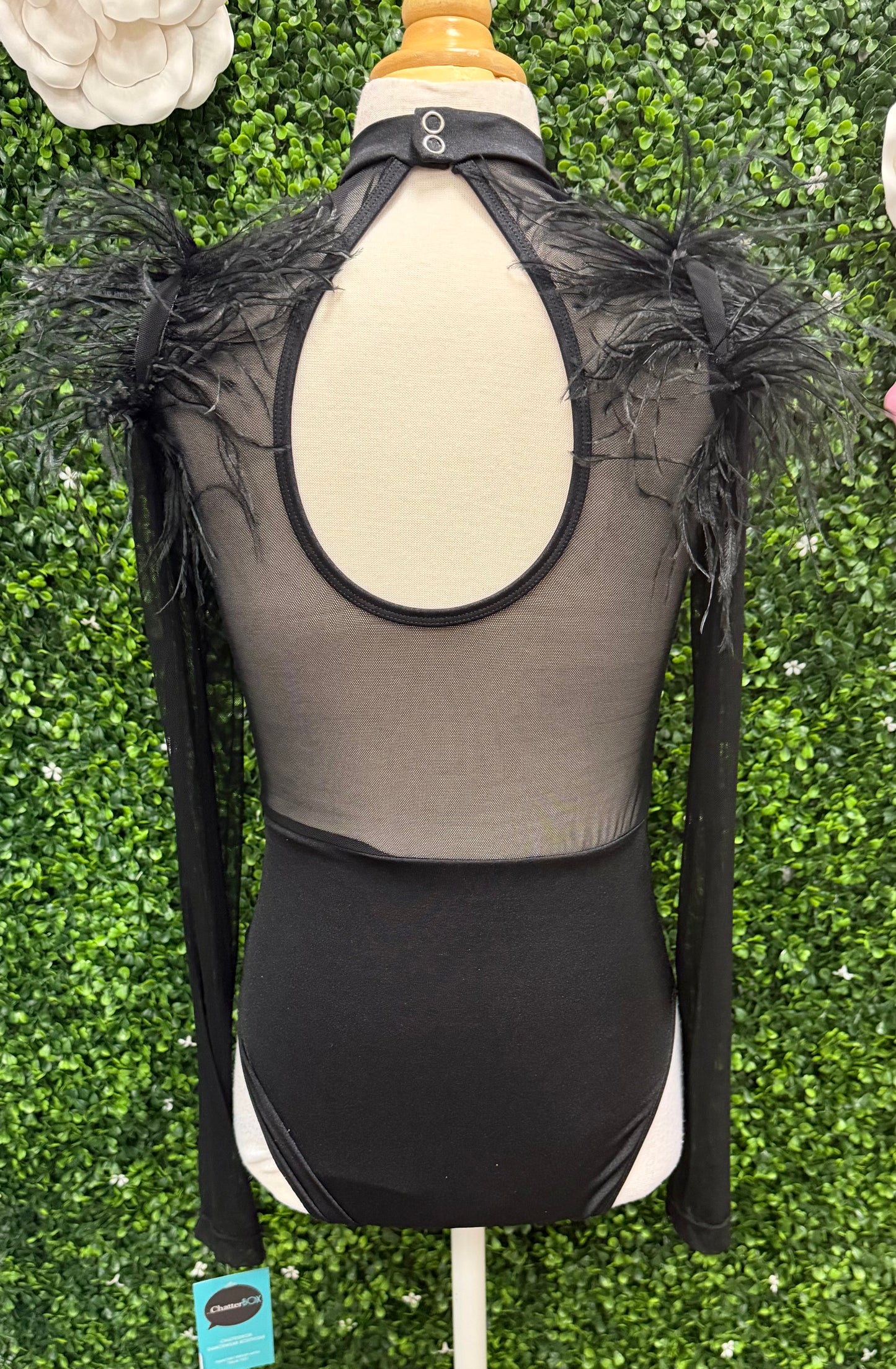 Child Large Black Leotard with Feathers