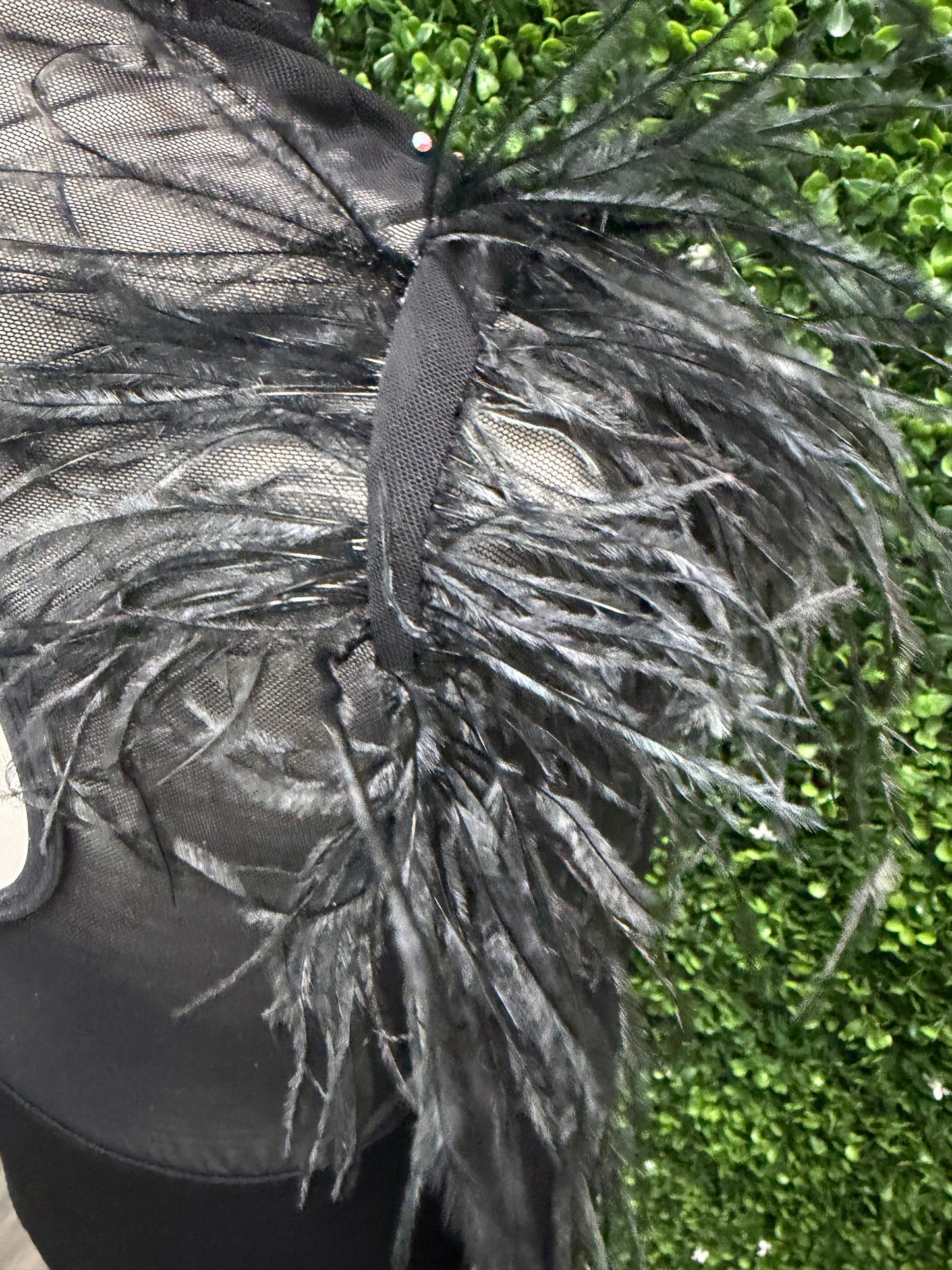 Child Large Black Leotard with Feathers