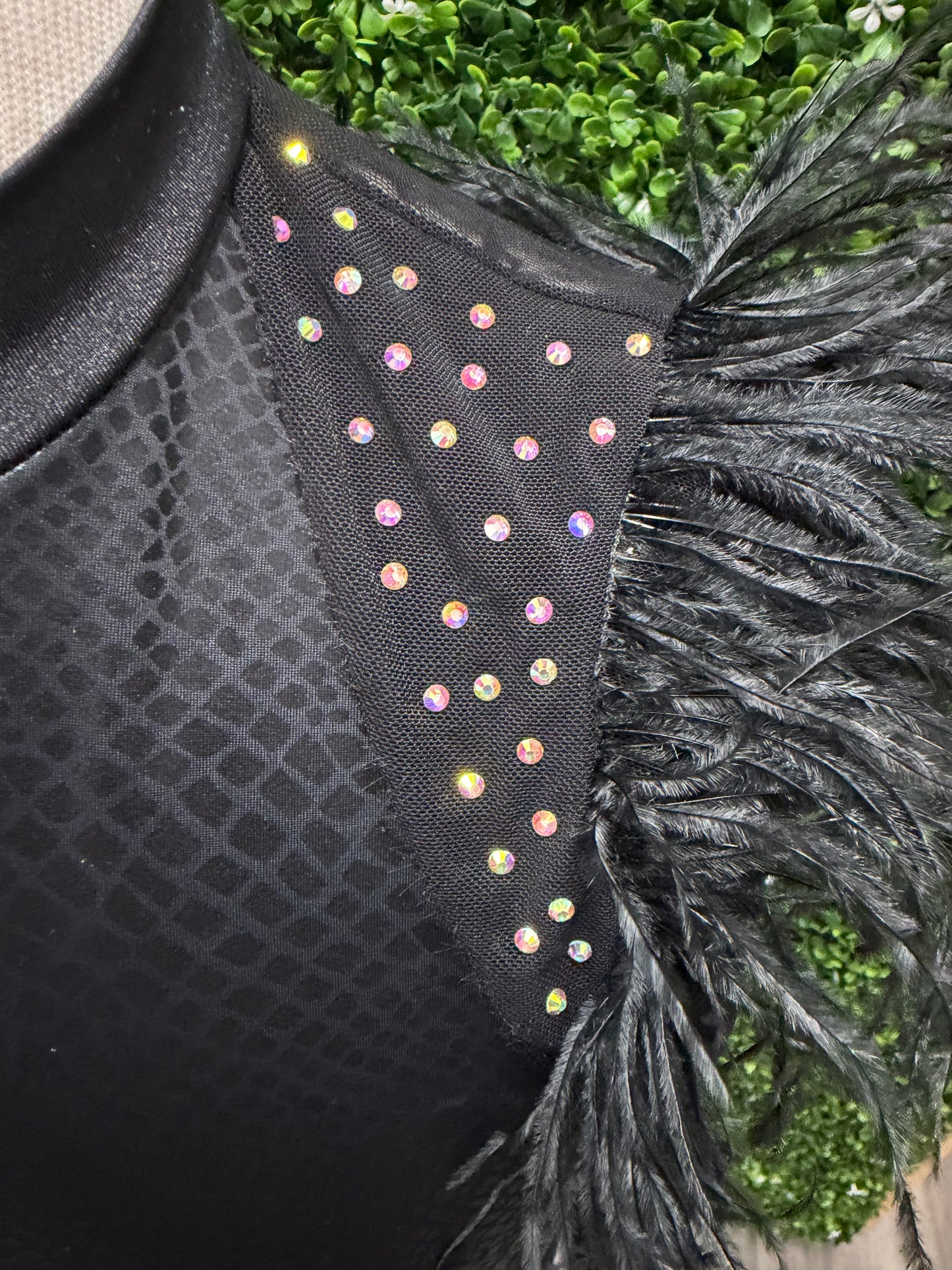 Child Large Black Leotard with Feathers