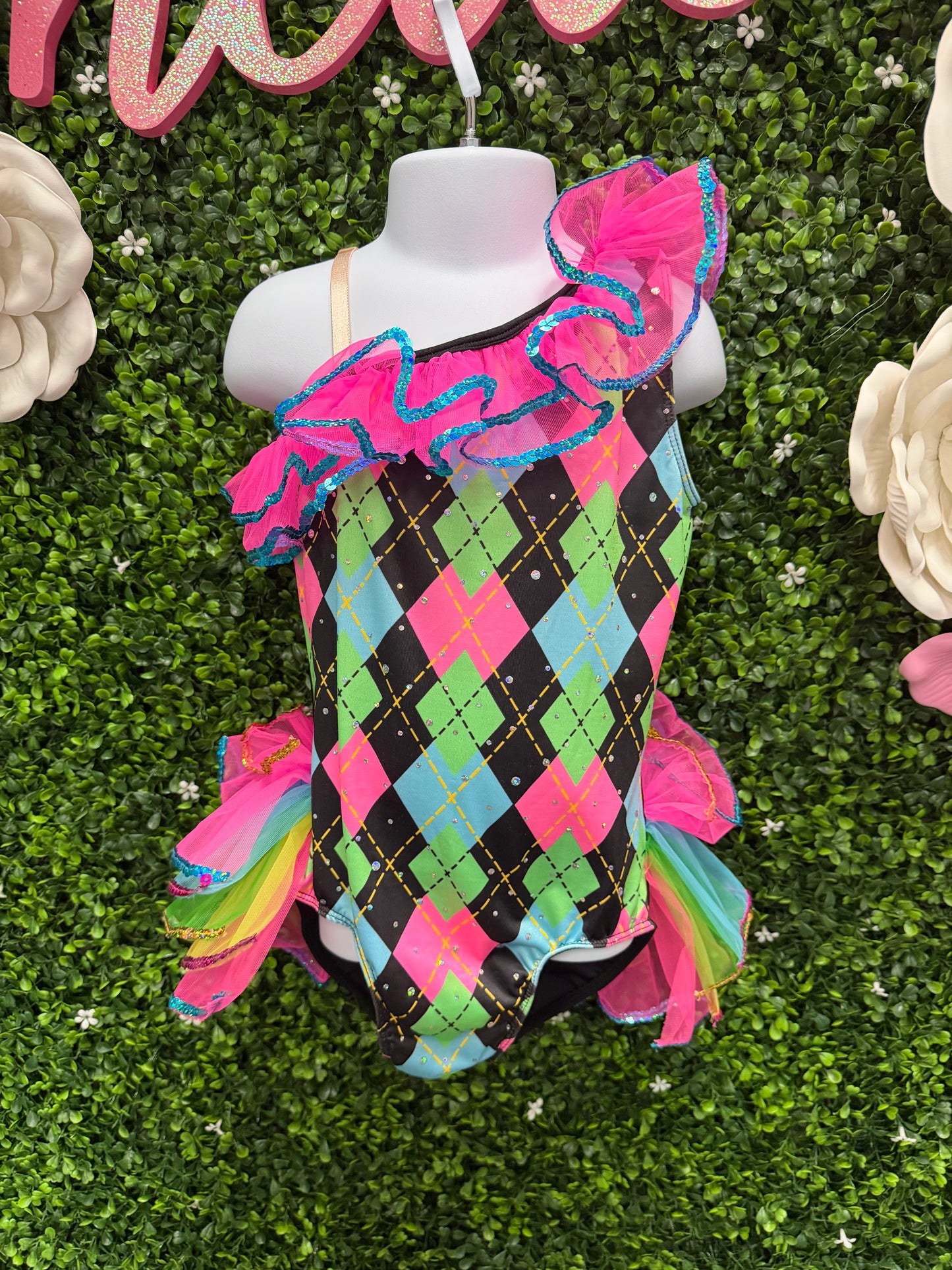 Child Small Pink Black Leo w/ Back Skirt Costume