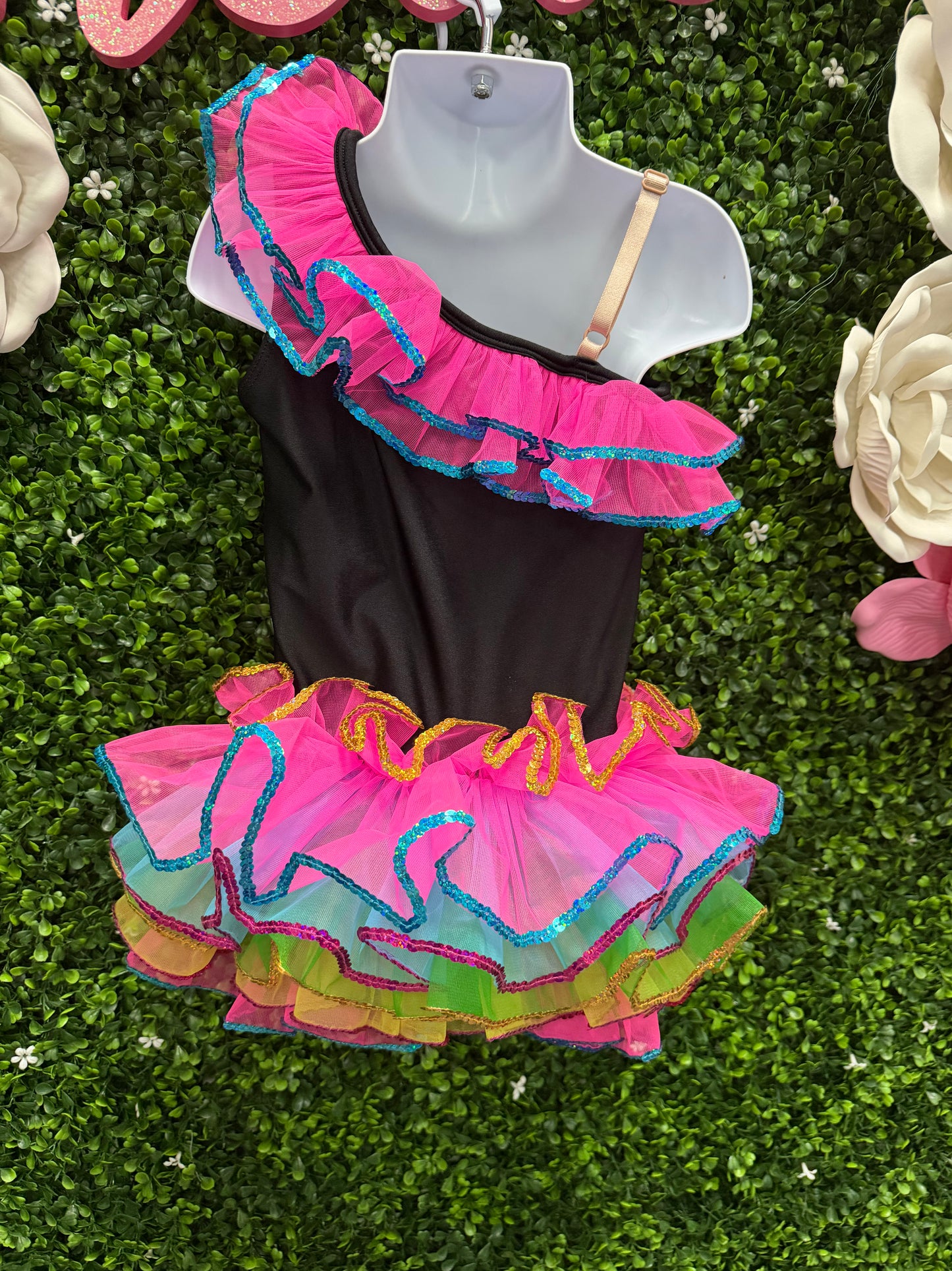 Child Small Pink Black Leo w/ Back Skirt Costume