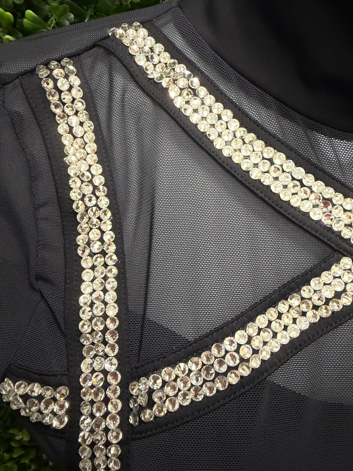 Adult Medium Black Unitard with Clear Stone