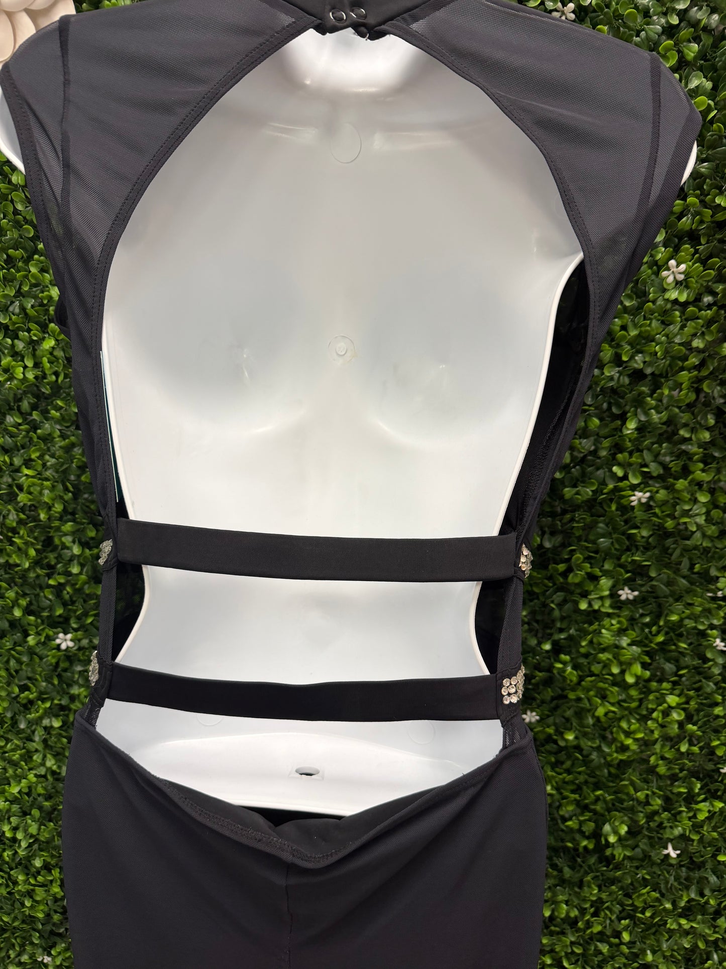 Adult Medium Black Unitard with Clear Stone