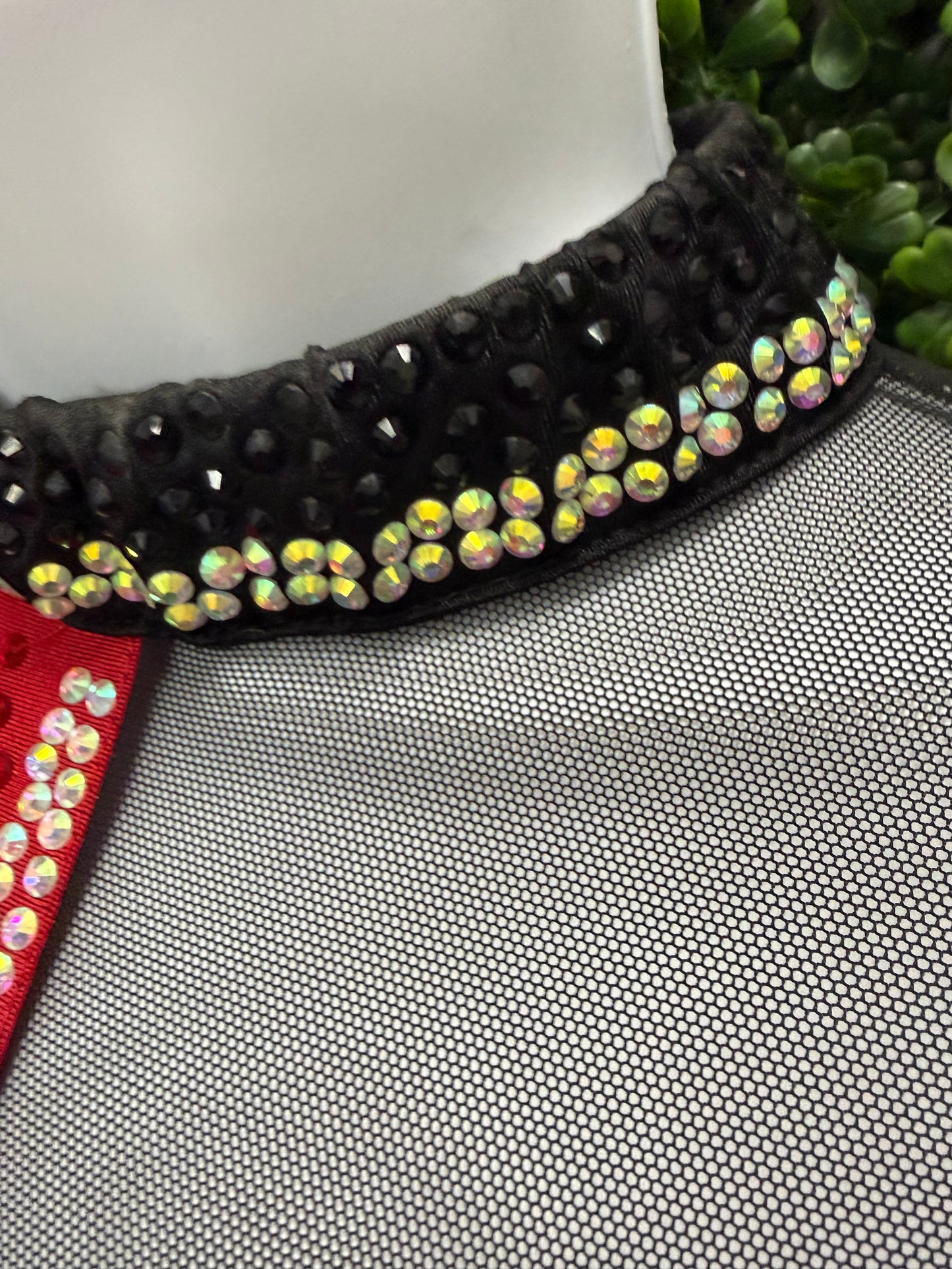 Adult Large Black and Red Leotard with Beaded Fringe