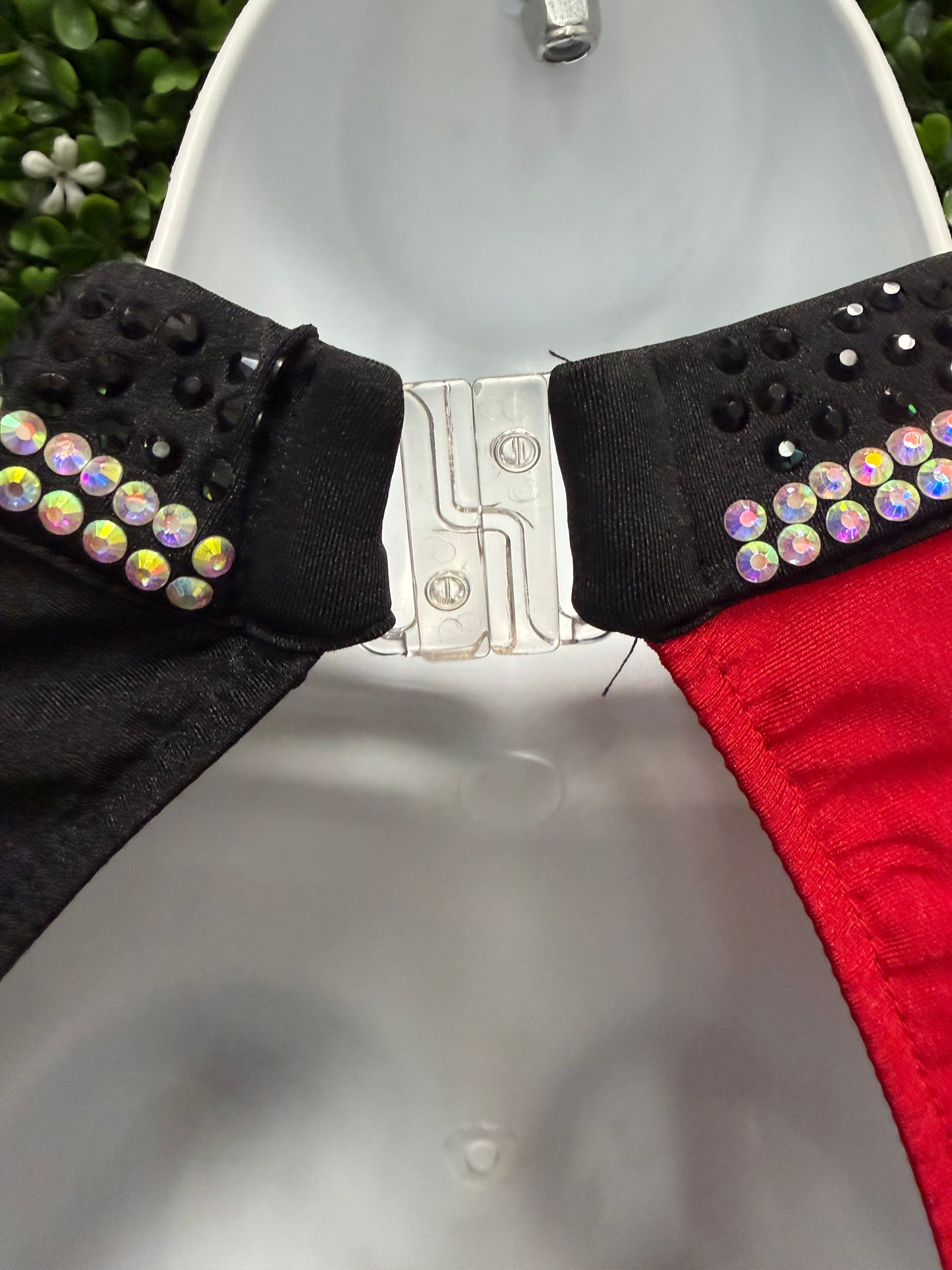 Adult Large Black and Red Leotard with Beaded Fringe