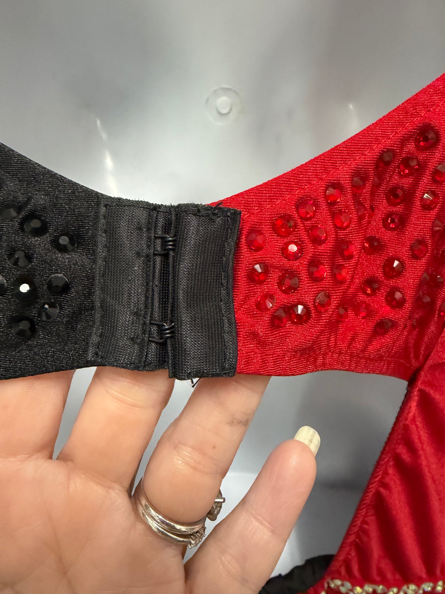 Adult Large Black and Red Leotard with Beaded Fringe