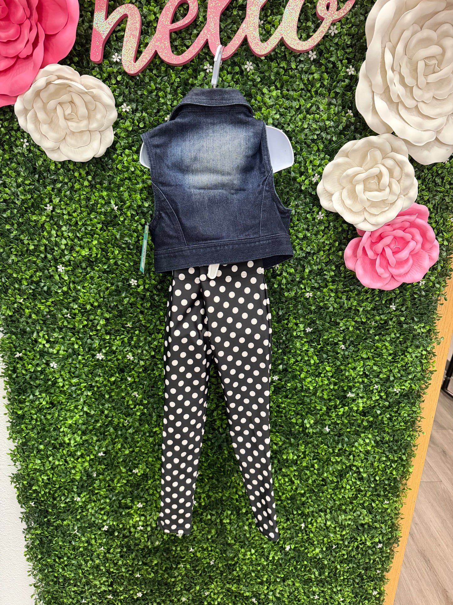 Child Small Denim Vest with Polkadot Pants Costume