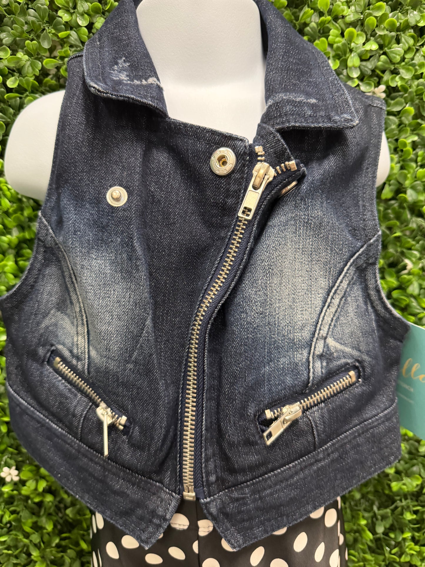 Child Small Denim Vest with Polkadot Pants Costume