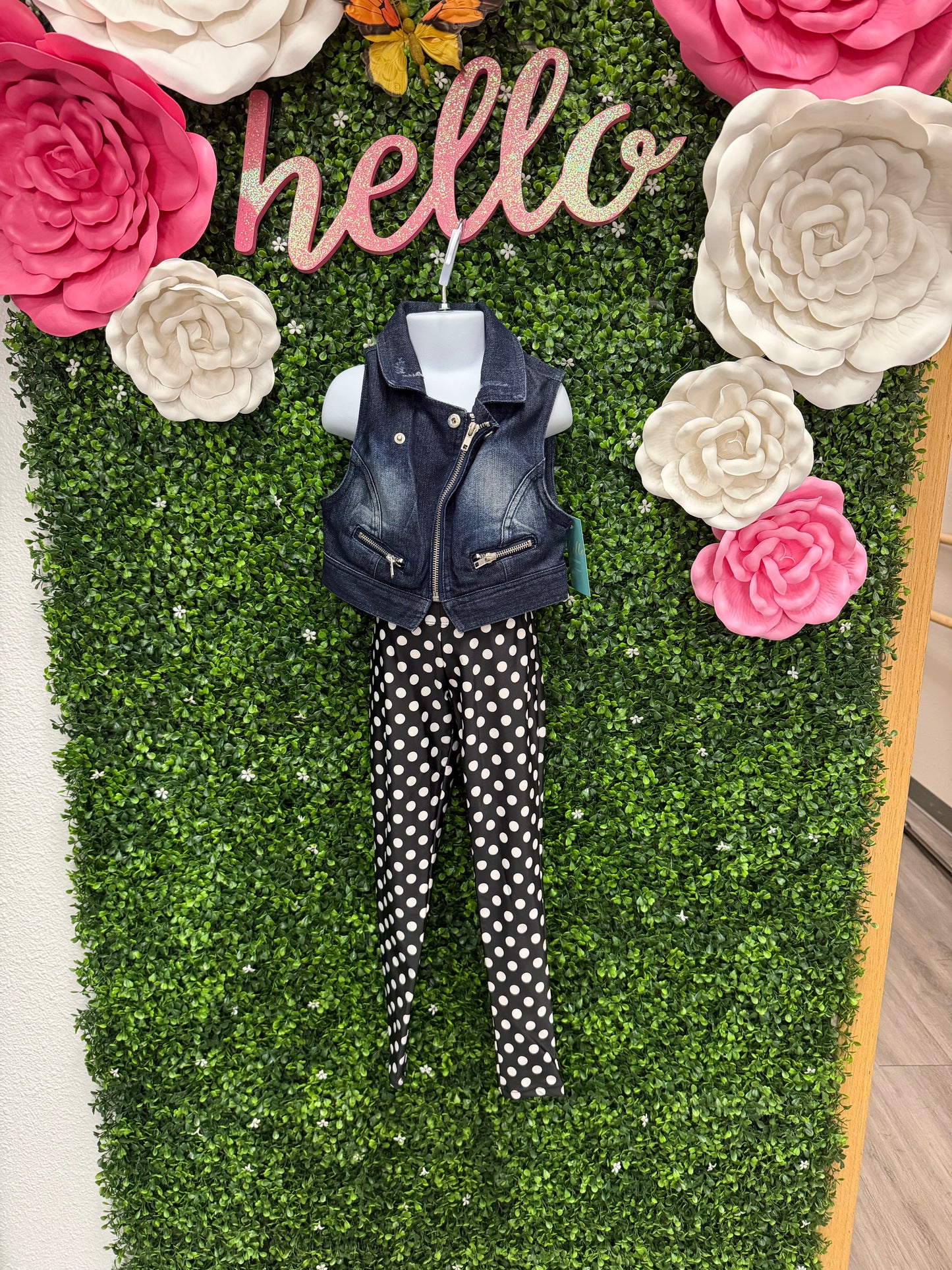 Child Small Denim Vest with Polkadot Pants Costume