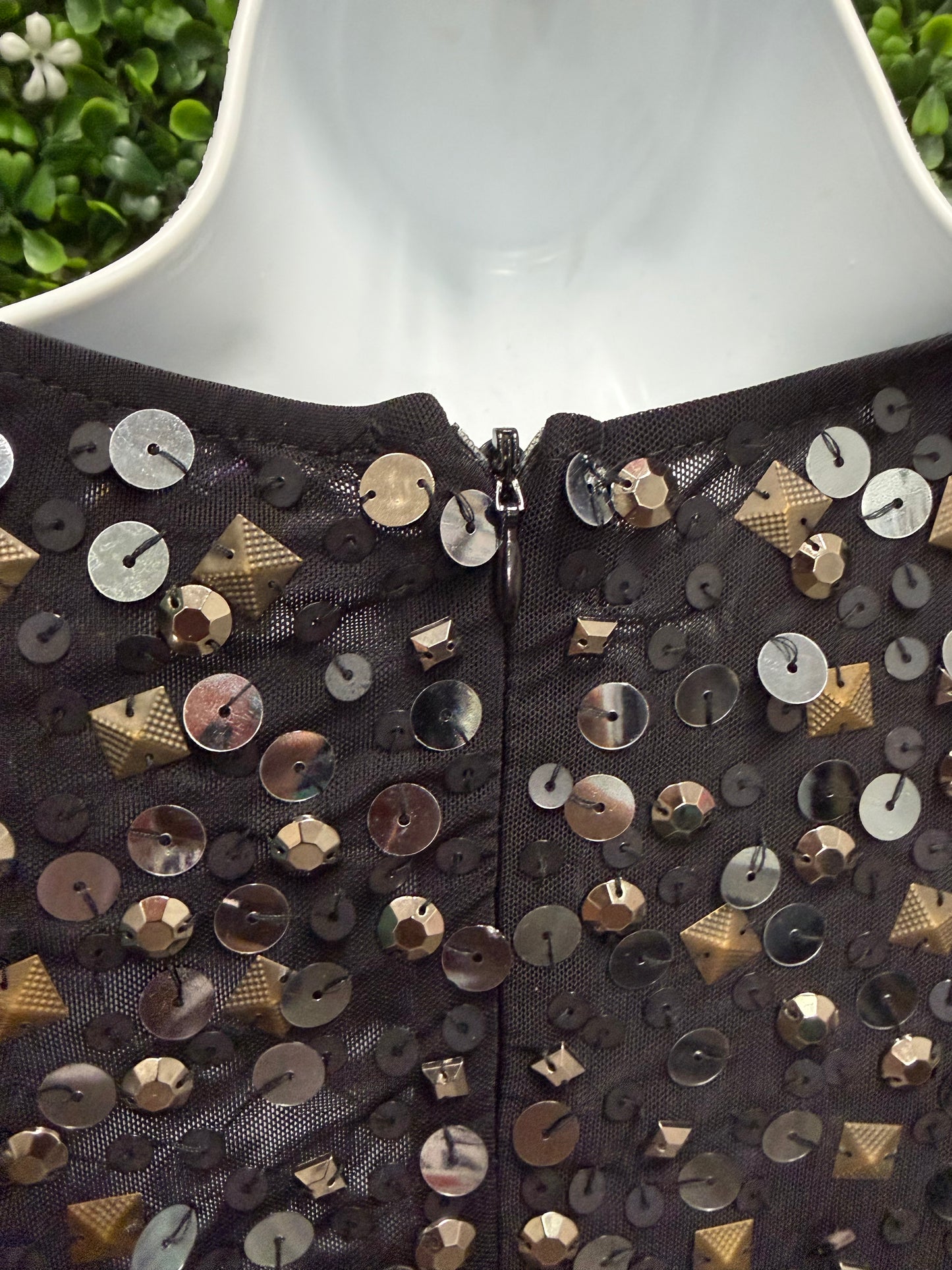 Adult X-Large Black Sequin Spiked Shoulder Leotard