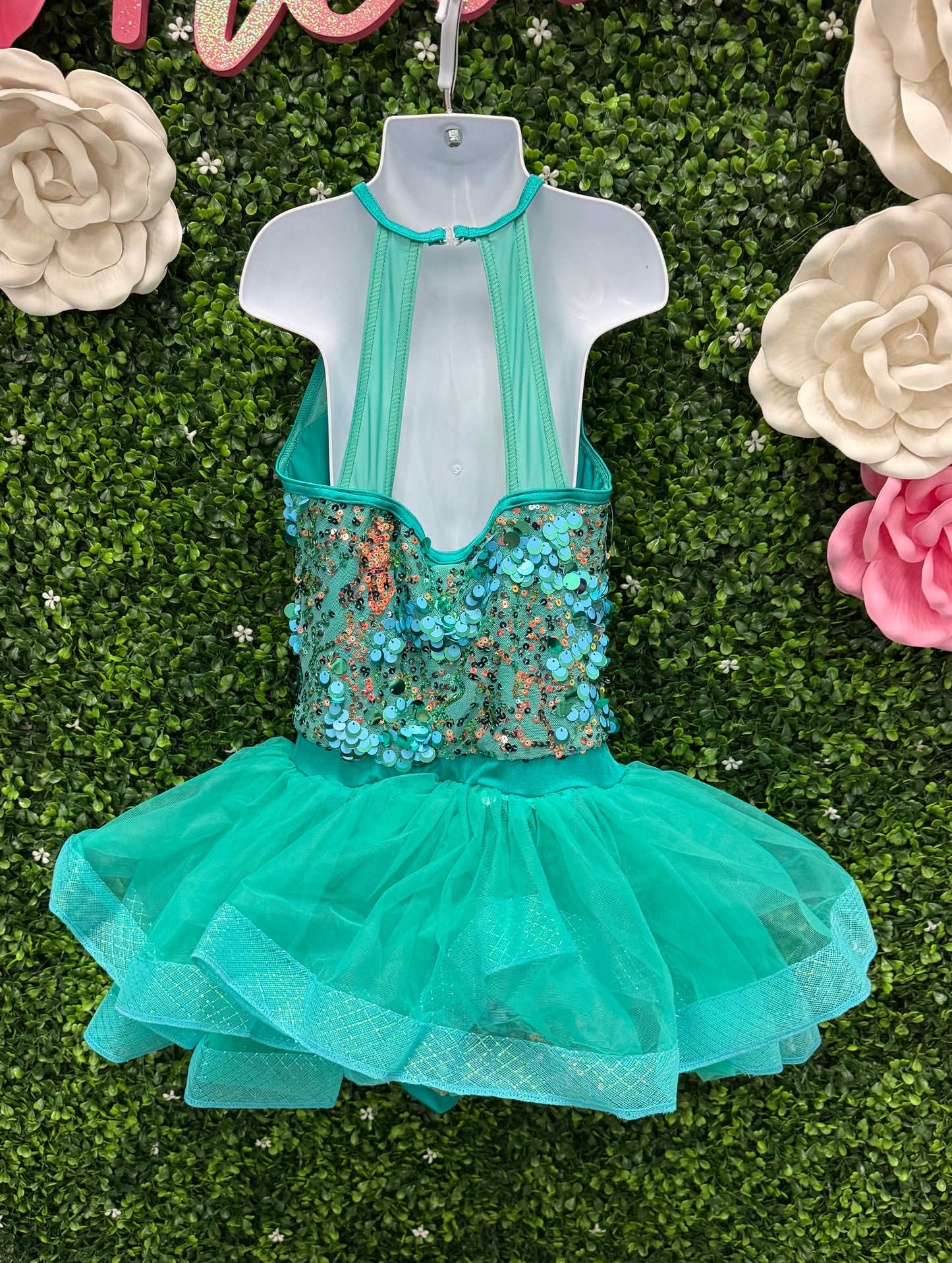 Child Large Teal Sequin Costume with Skirt