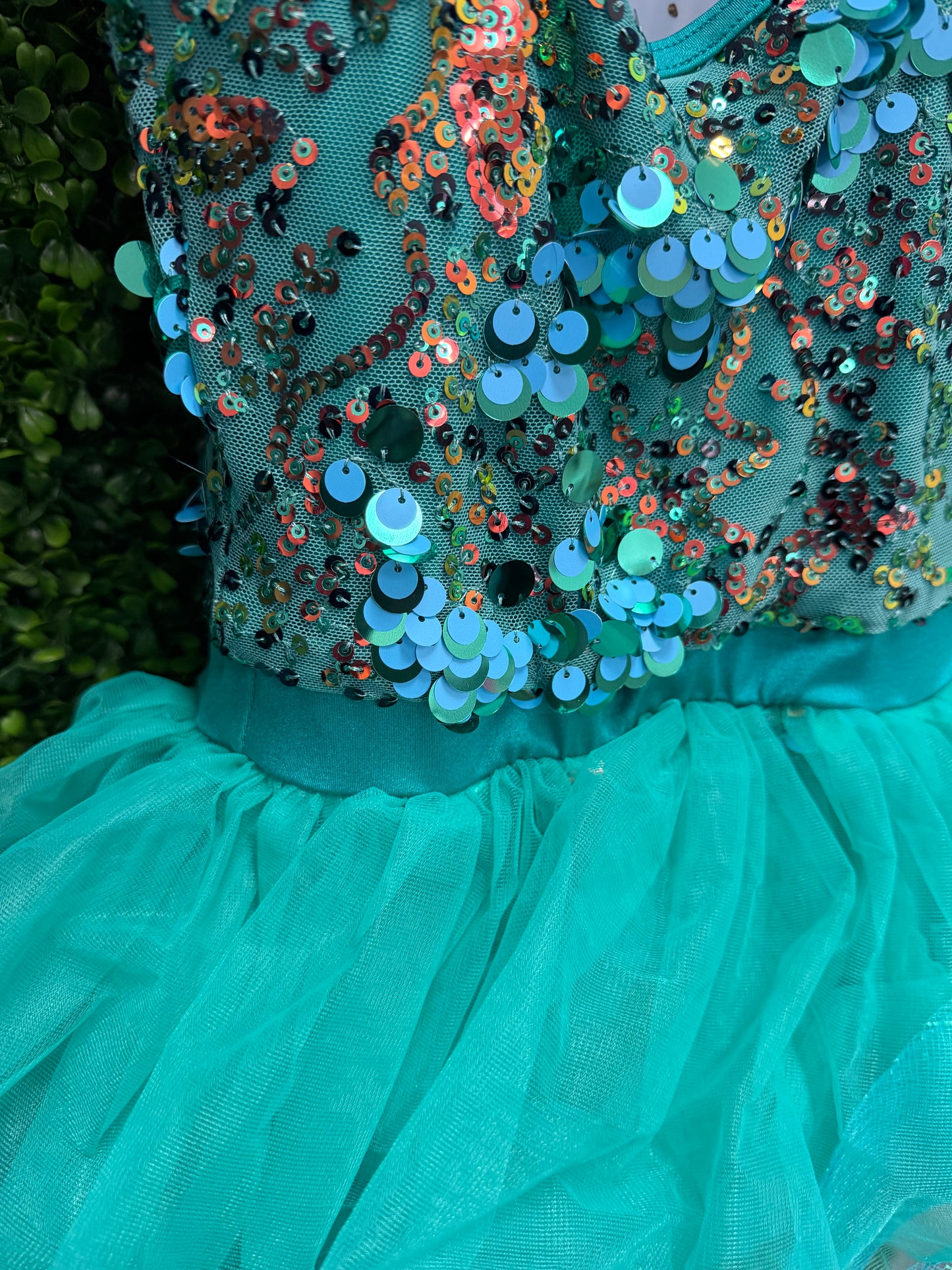 Child Large Teal Sequin Costume with Skirt