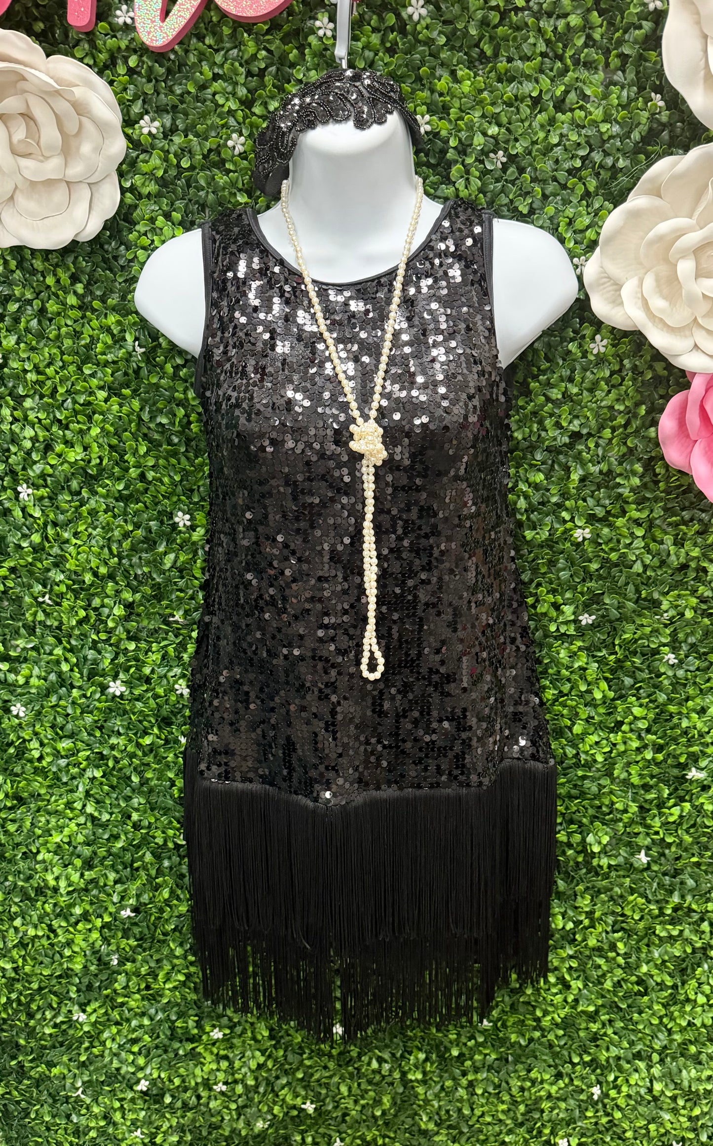 Child Large Black Sequin Fringe Dance Dress