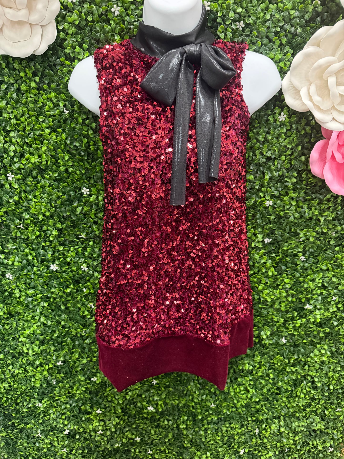 Child Large Velvet Sequin Maroon Dance Dress