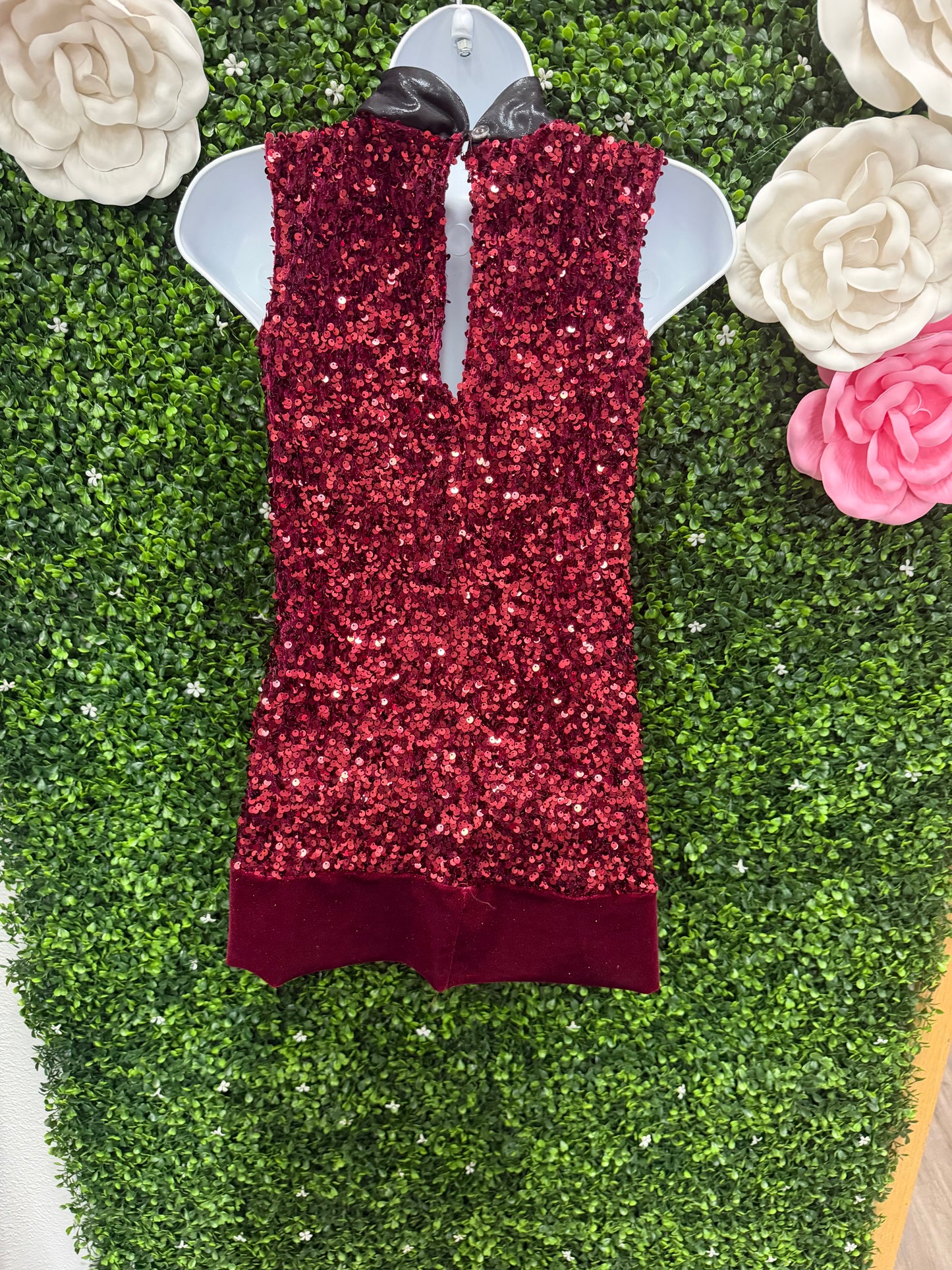 Child Large Velvet Sequin Maroon Dance Dress