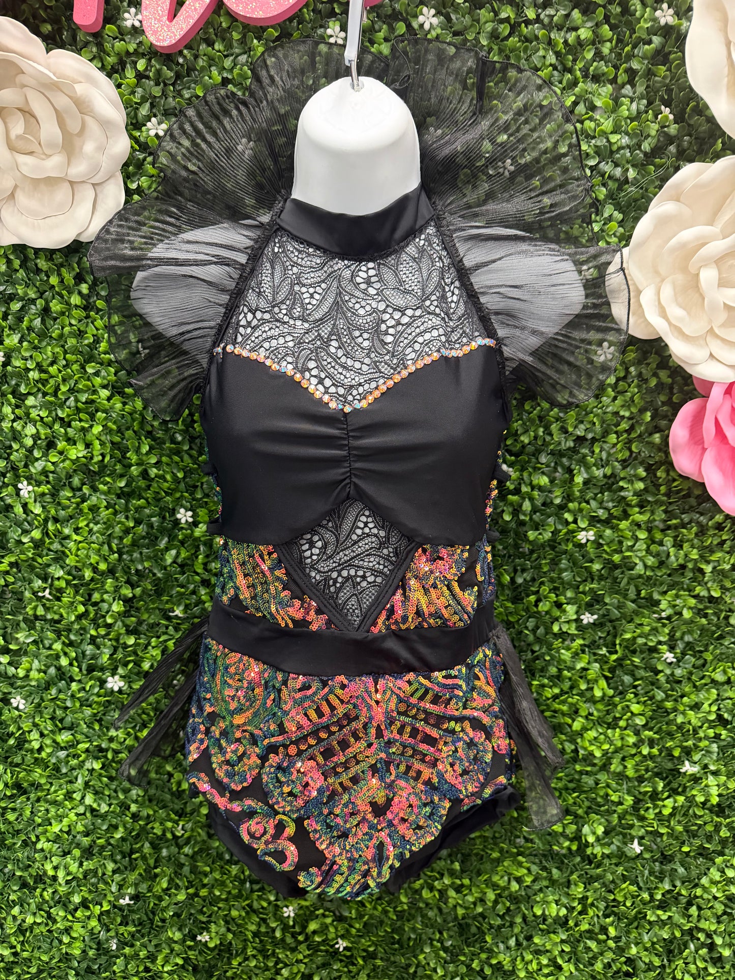 Adult Small Black Leotard with Multi Color Sequins
