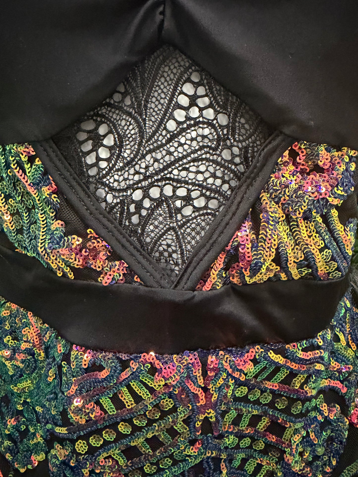Adult Small Black Leotard with Multi Color Sequins