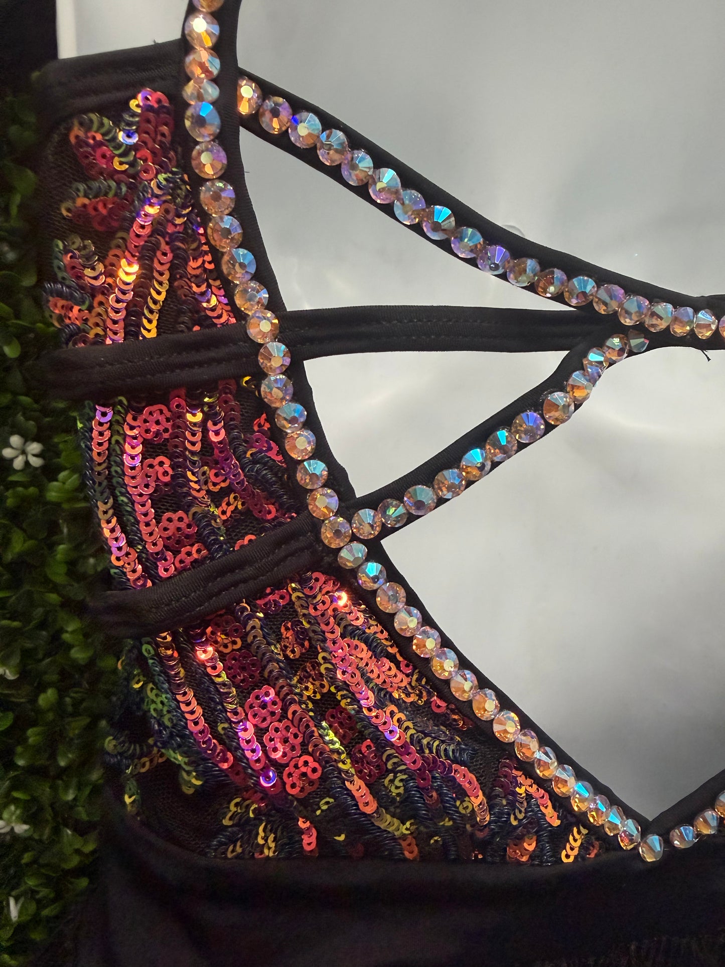 Adult Small Black Leotard with Multi Color Sequins